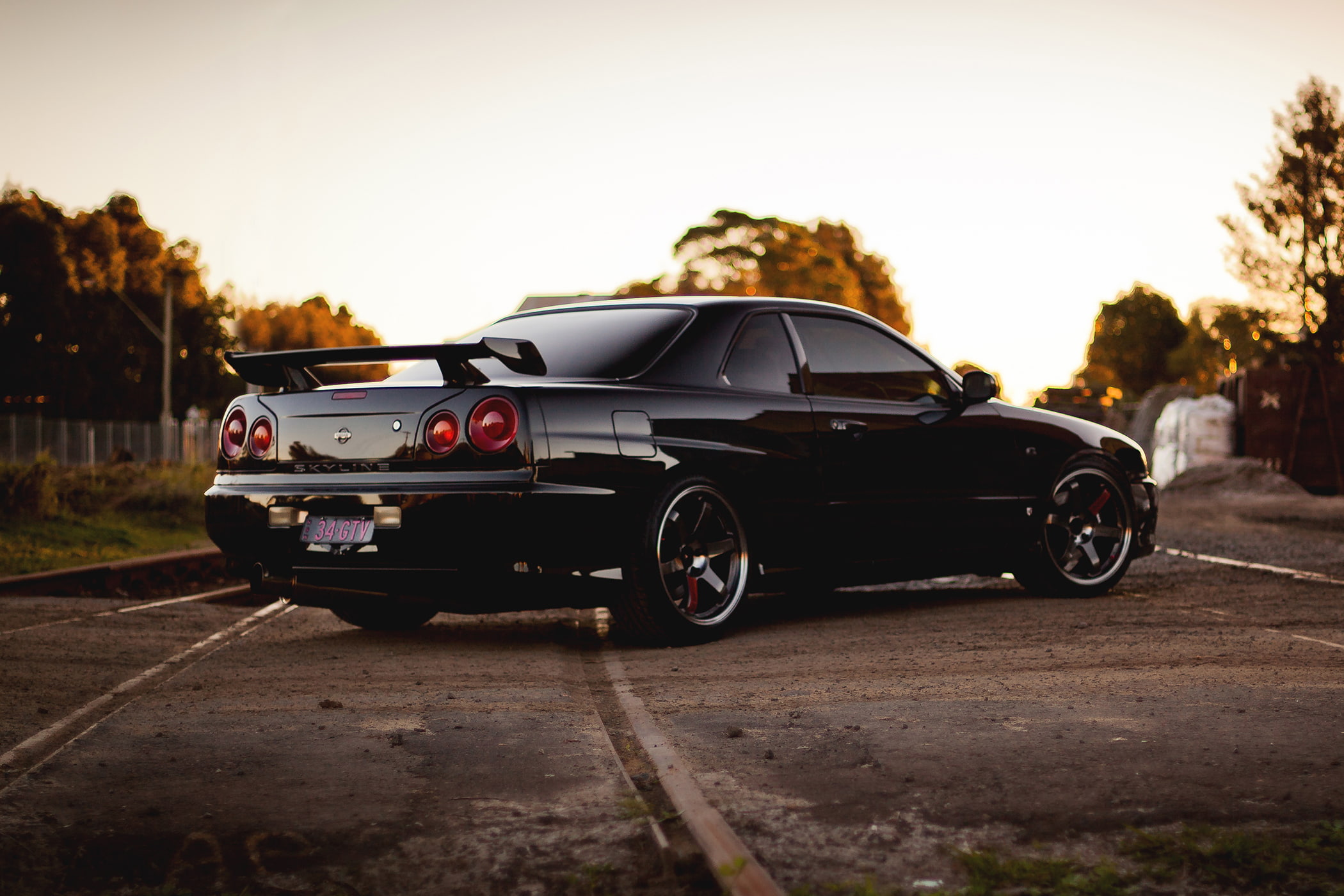 black, 1080P, r34, railroad, skyline, back, Nissan, gtr, HD Wallpaper