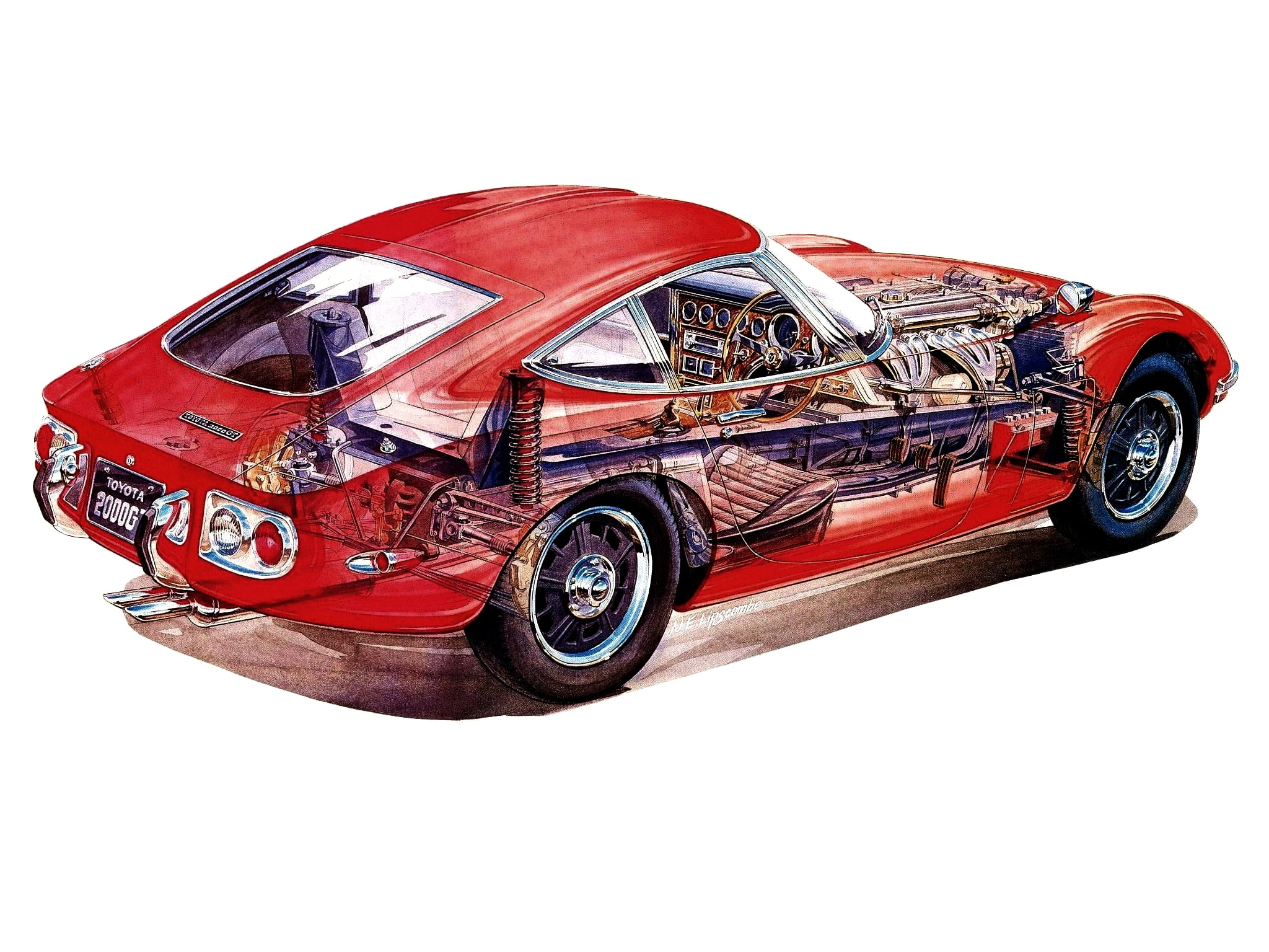 supercar, engines, toyota, supercars, engine, interior, 2000gt, cutaway, mf10, 1080P, 1967, classic, spec, HD Wallpaper