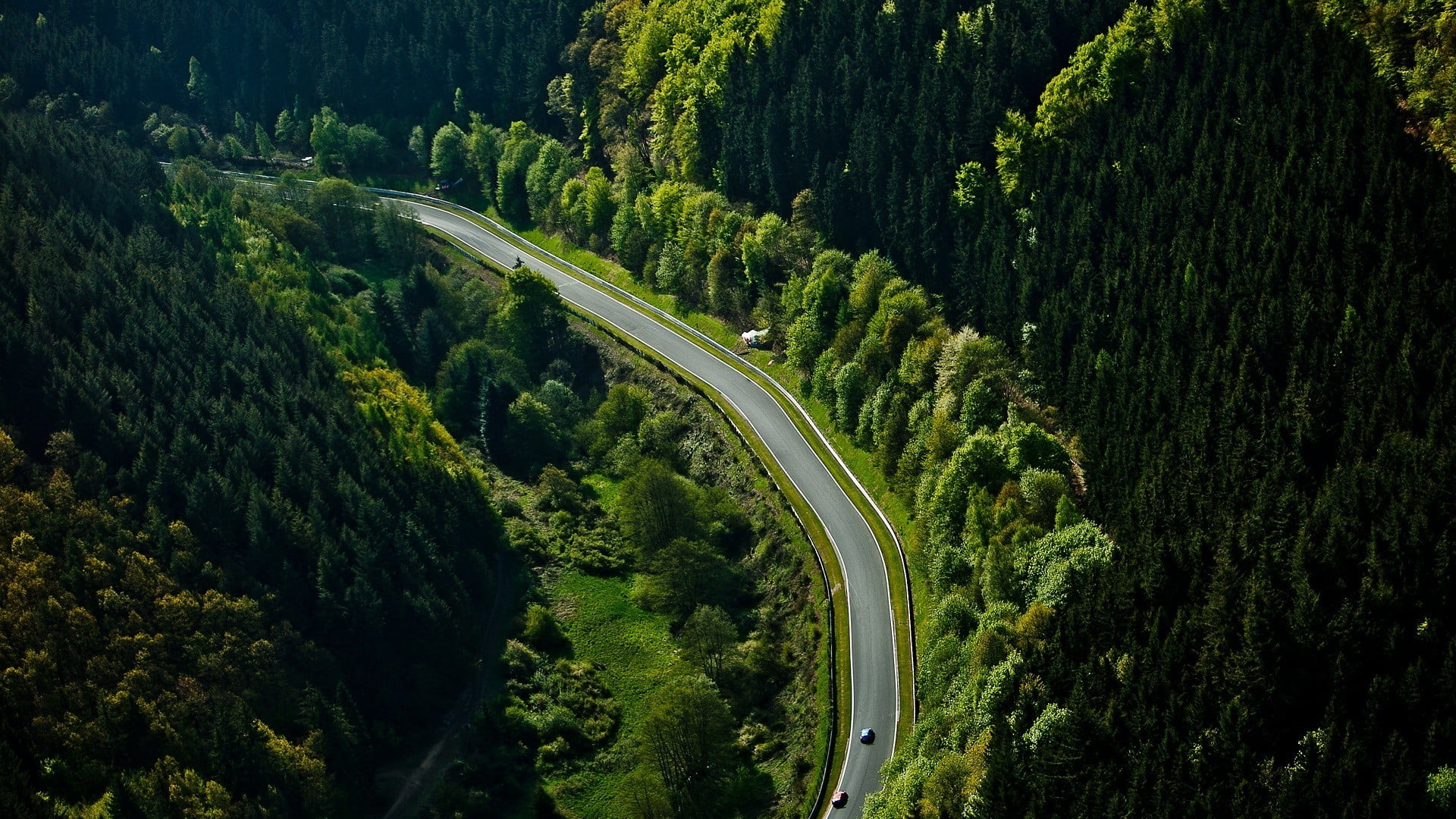 road, black, lush foliage, plant, Nurburgring, green color, scenics - nature, growth, non-urban scene, high angle view, nature, land, environment, beauty in nature, HD Wallpaper
