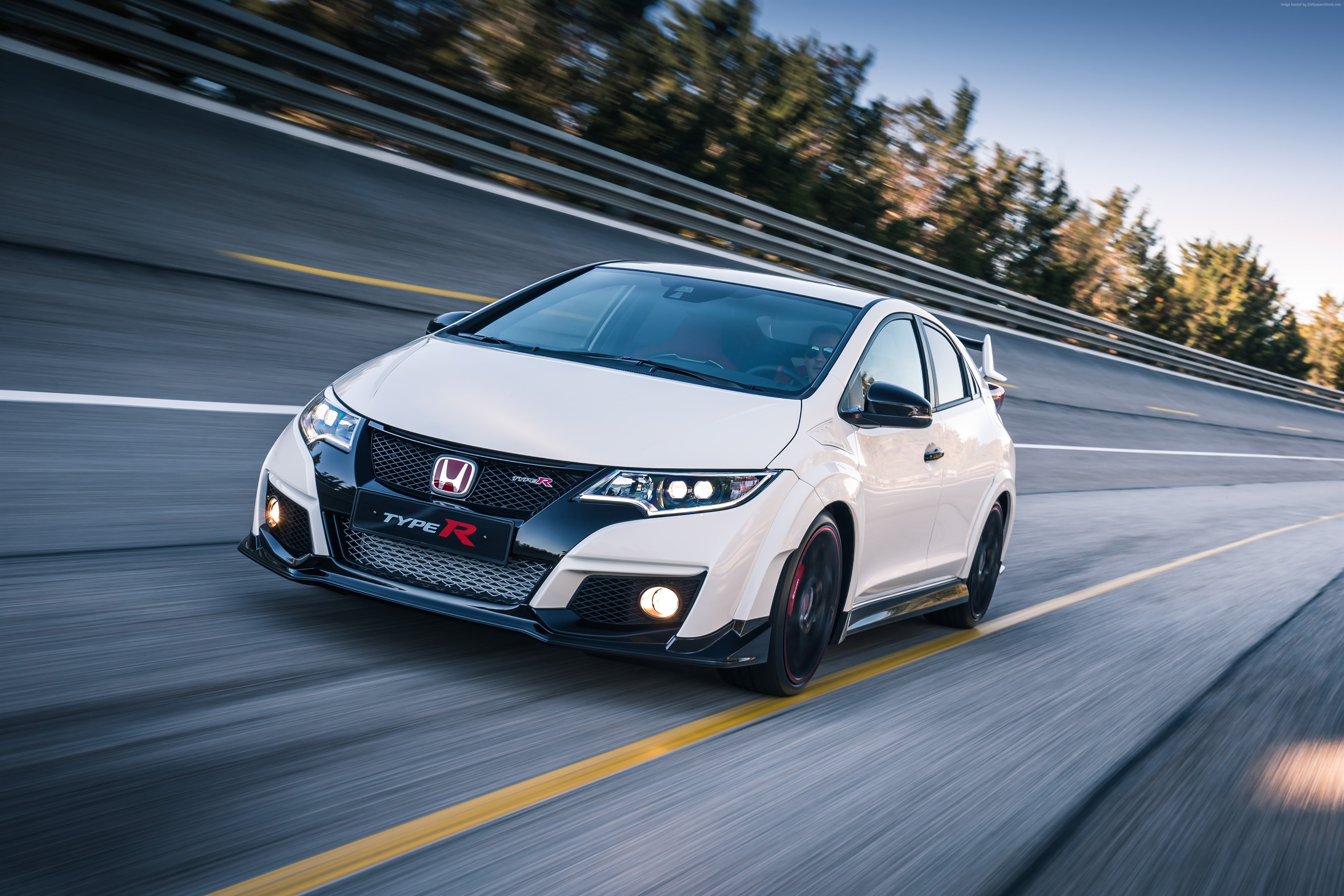 4K, hatchback, white., Nurburgring, Honda civic type R, HD Wallpaper