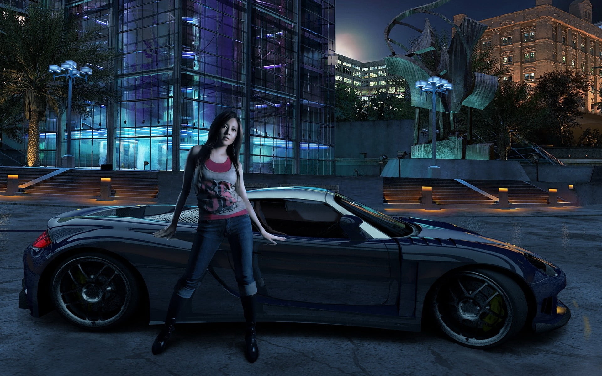 car, hairstyle, front view, mode of Transport, people, editorial, outdoors, coupe, beautiful woman, street, urban Scene, luxury, traffic, modern, one Person, HD Wallpaper