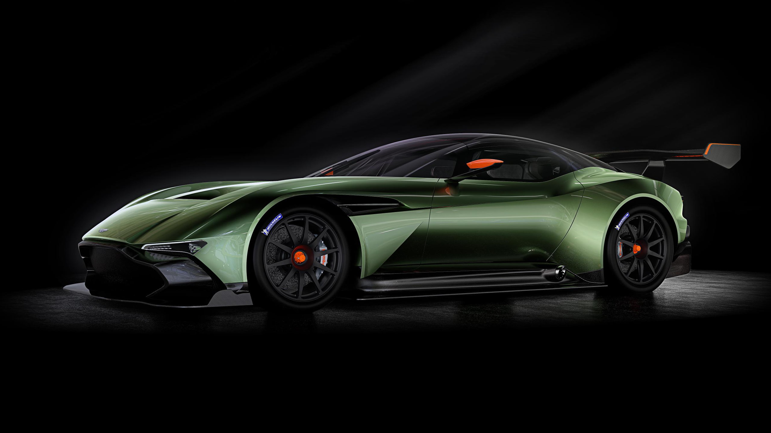 simple background, Aston Martin Vulcan, 2K, vehicle, spotlights, car, HD Wallpaper