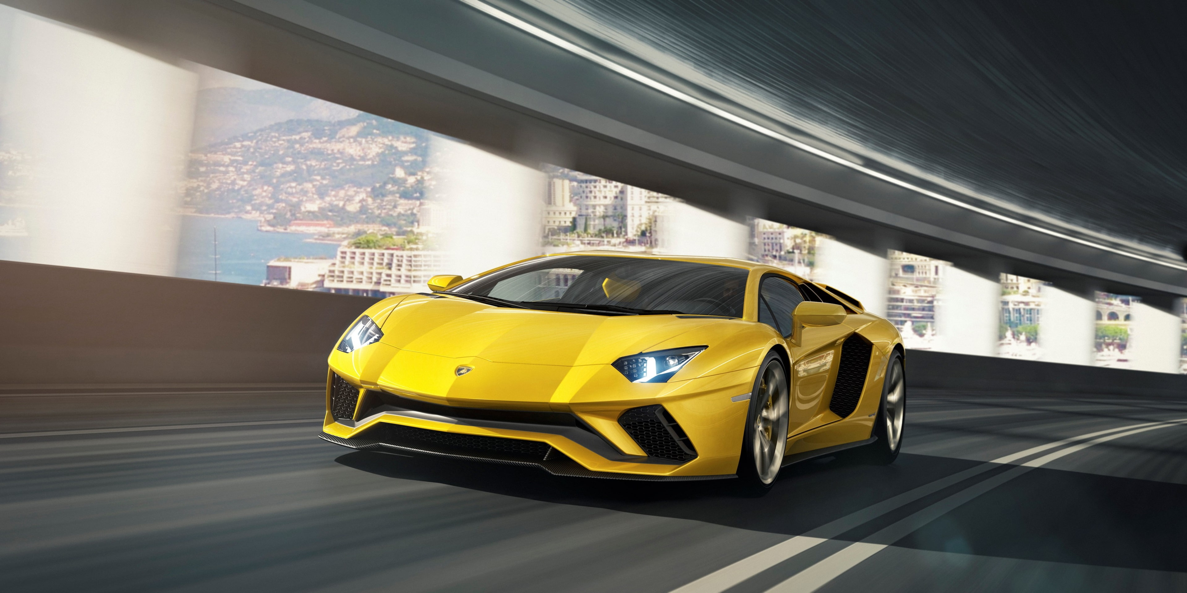 mode of transportation, city, skyscraper, arrival, motor vehicle, no people, day, motion, yellow, blurred motion, on the move, 4K, architecture, building exterior, HD Wallpaper