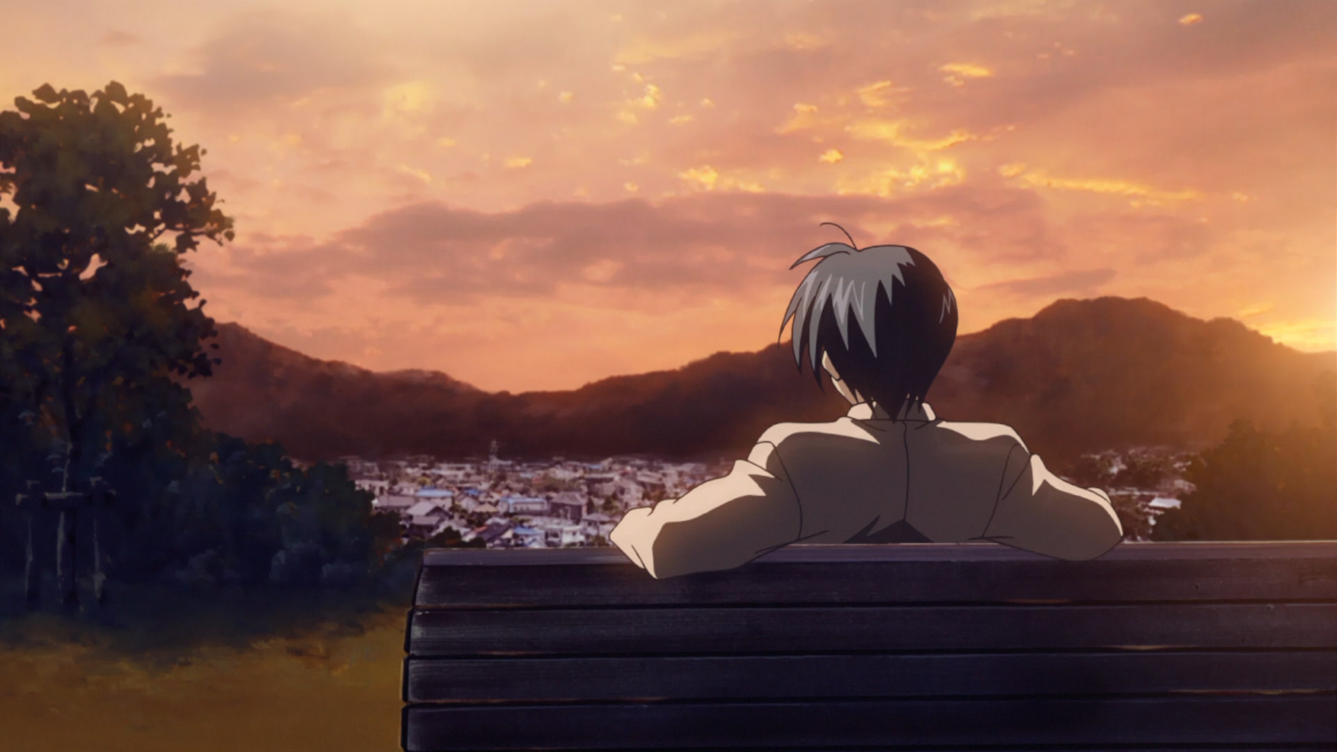 lifestyles, real people, mountain, outdoors, Tomoya Okazaki, water, Clannad, nature, looking at view, adult, rear view, women, hairstyle, relaxation, sky, HD Wallpaper