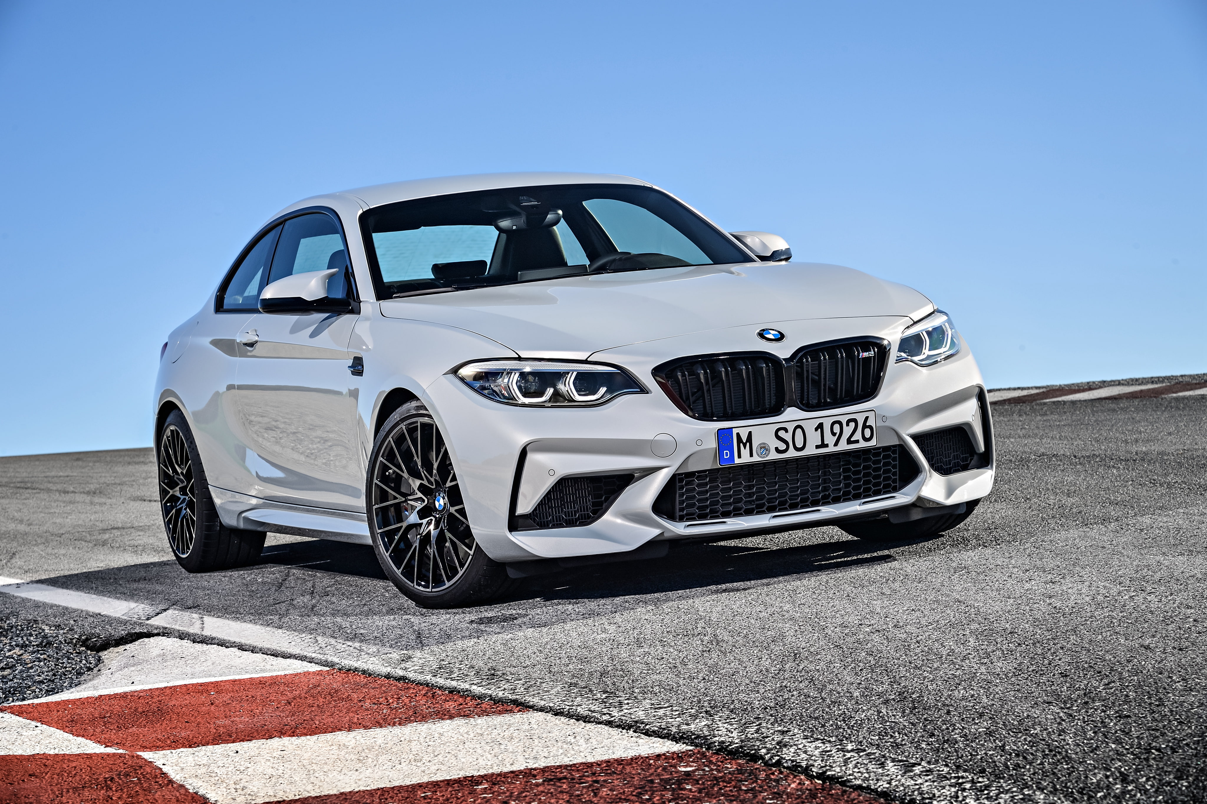 wheel, motor vehicle, parking, transportation, 2018, racecar, white color, outdoors, silver colored, metal, stationary, sky, BMW M2 Competition, 4K, mode of transportation, HD Wallpaper