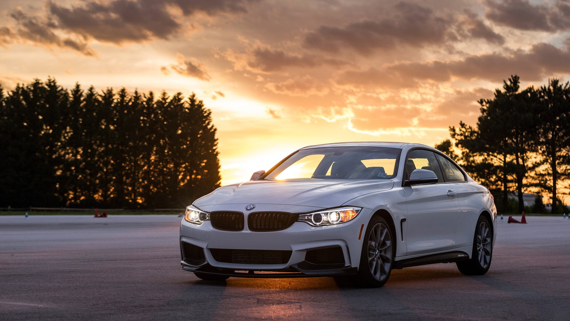 sky, no people, 1080P, sedan, motor vehicle, bmw, city, tree, sunset, orange color, sunlight, outdoors, travel, cloud - sky, stationary, transportation, HD Wallpaper