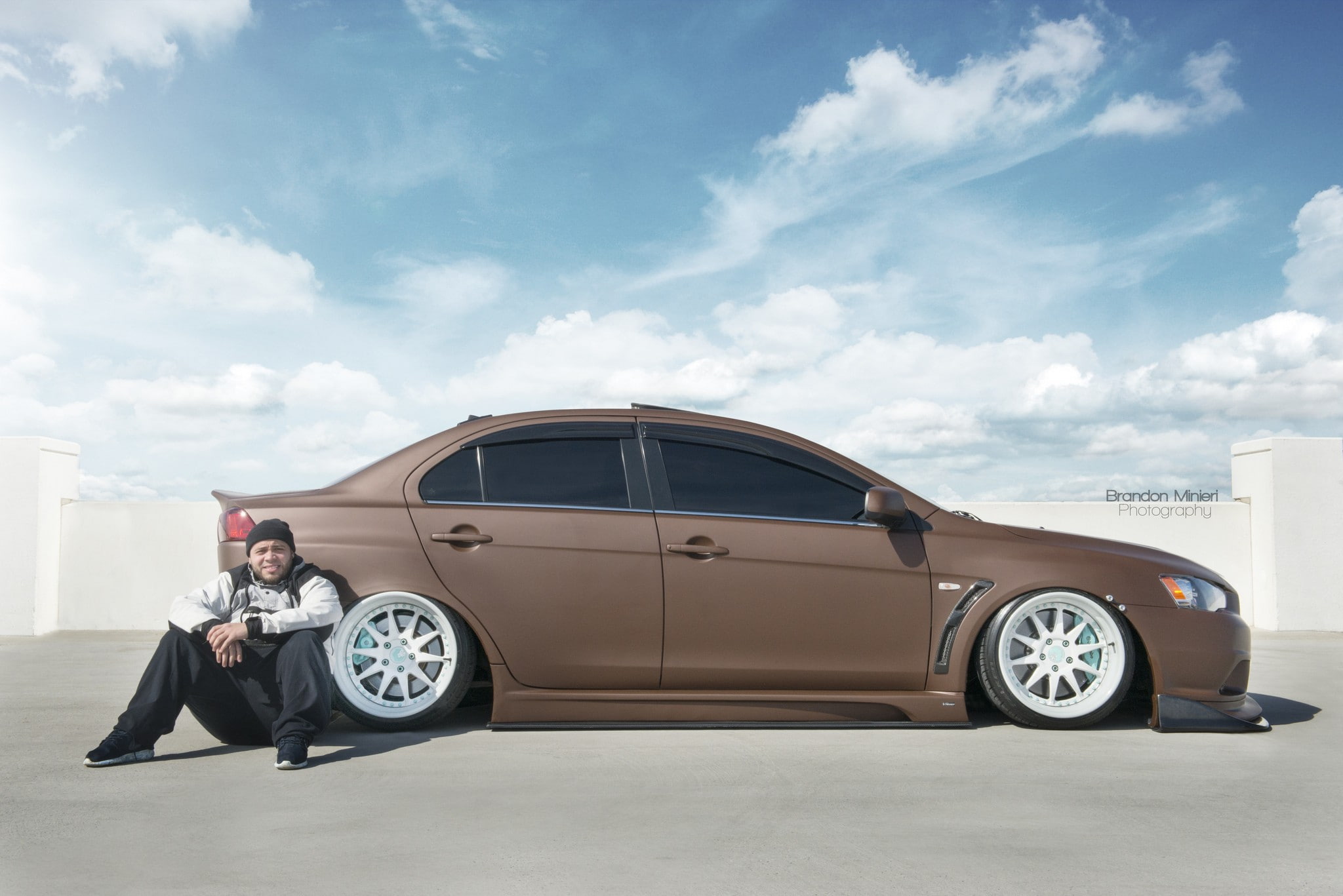 Mitsubishi Lancer, males, men, chocolate, transportation, travel, adult, mode of transportation, outdoors, day, nature, evolution, sitting, togetherness, HD Wallpaper