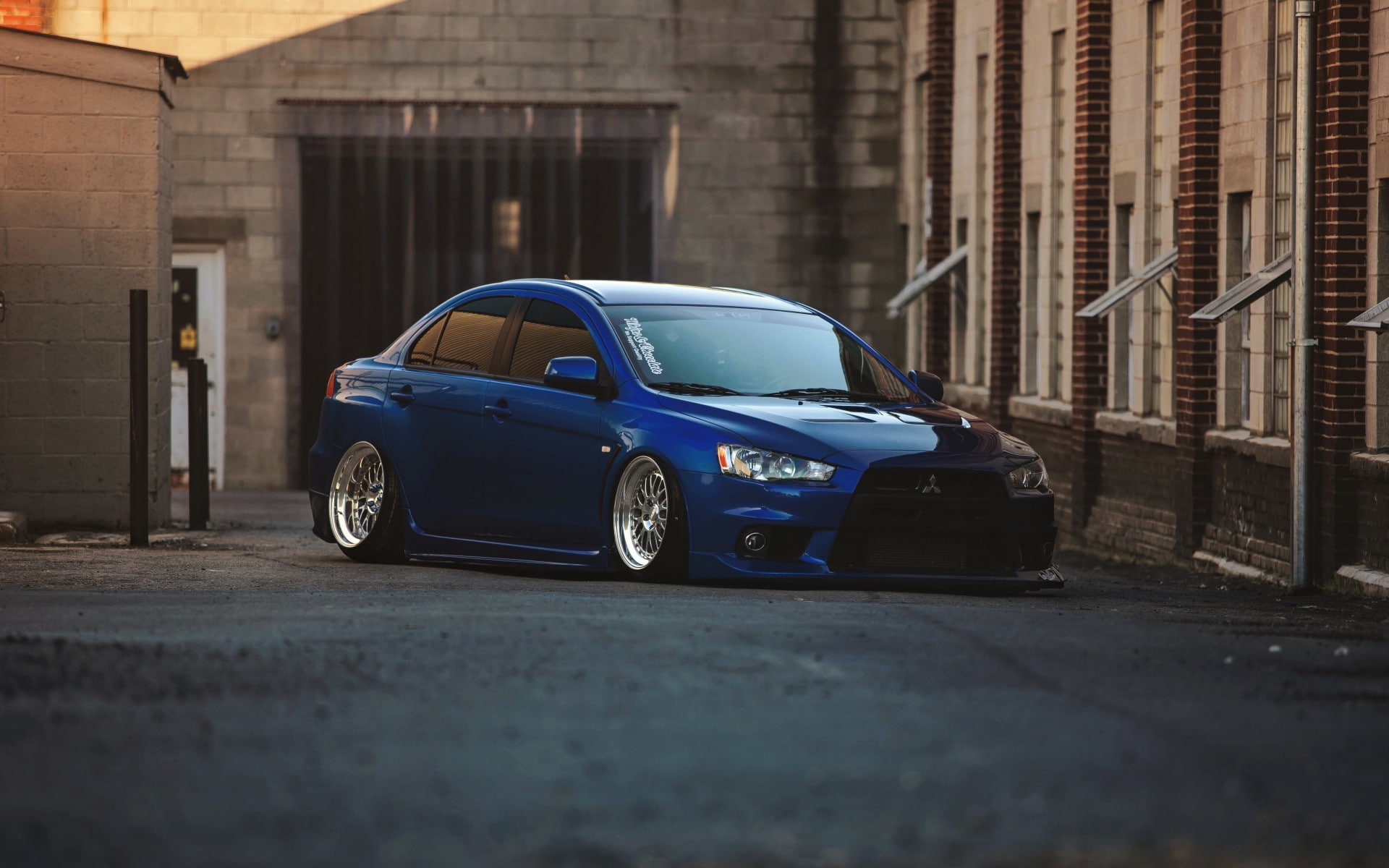 Stance, Mitsubishi Lancer Evo X, car, Mitsubishi, JDM, 1080P, blue, HD Wallpaper