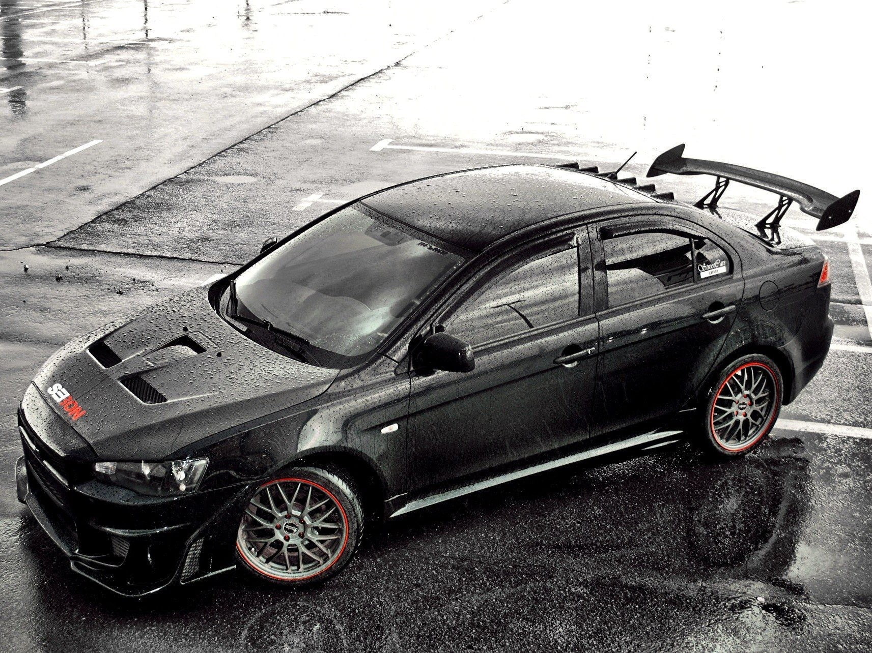 Mitsubishi, 720P, rims, rain, Mitsubishi Lancer, Mitsubishi Lancer Evo X, car, water drops, HD Wallpaper