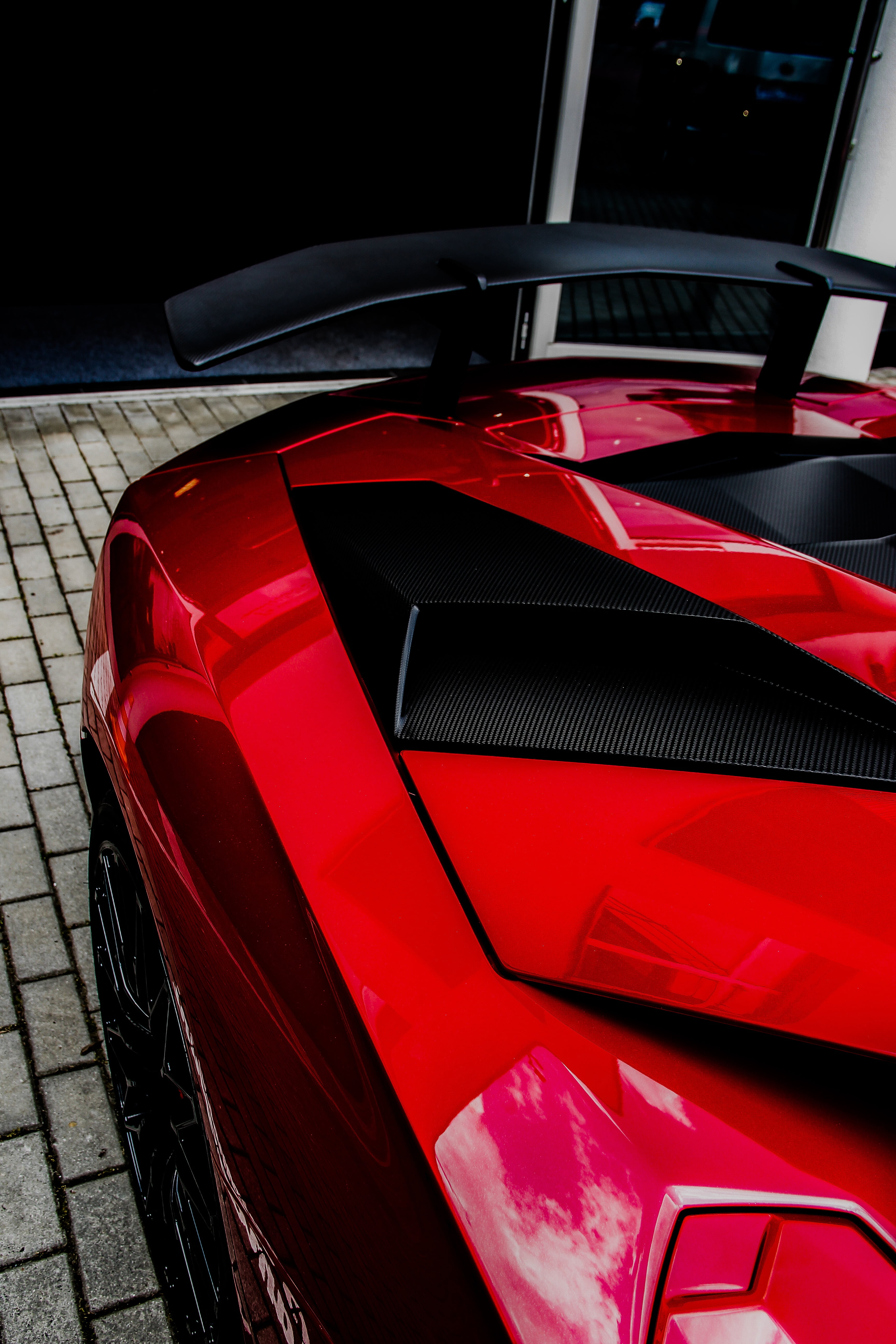 car, 5K, Lamborghini Aventador J, red, red cars, Phone HD Wallpaper