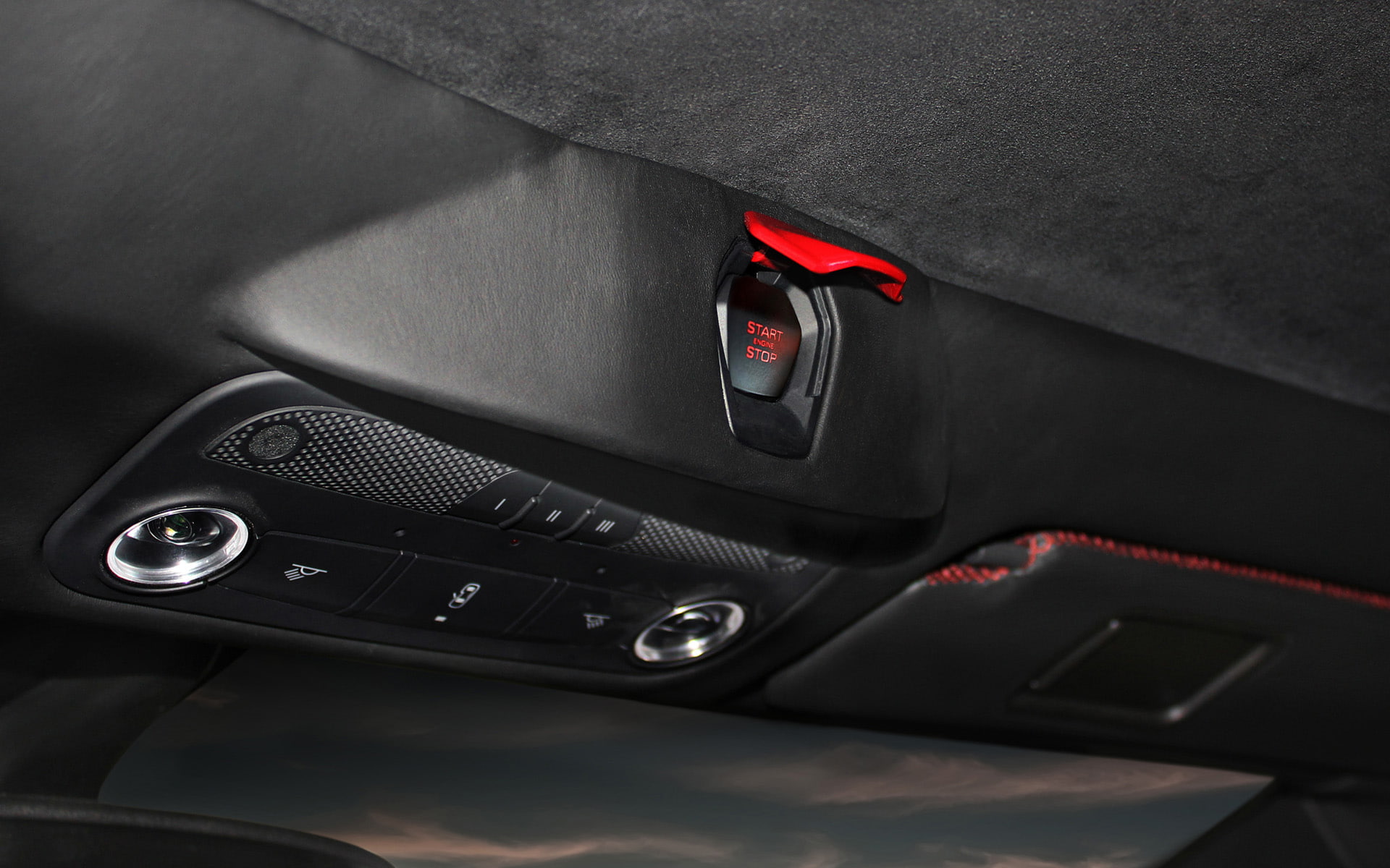 red, mode of transportation, lamborghini, motor vehicle, car, 1080P, vehicle interior, high angle view, black color, car interior, modern, arts culture and entertainment, HD Wallpaper