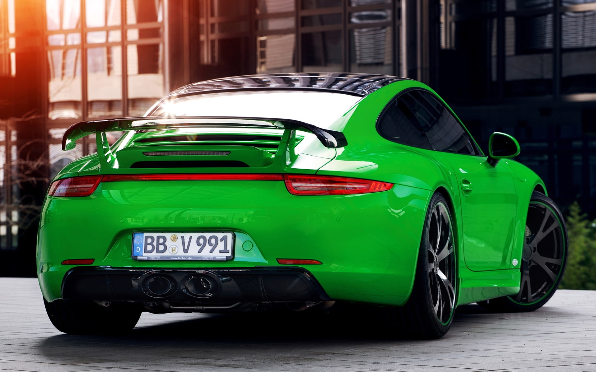 Carrera, Carerra, Porsche, green, TechArt, rear view, 1080P, 911, HD Wallpaper