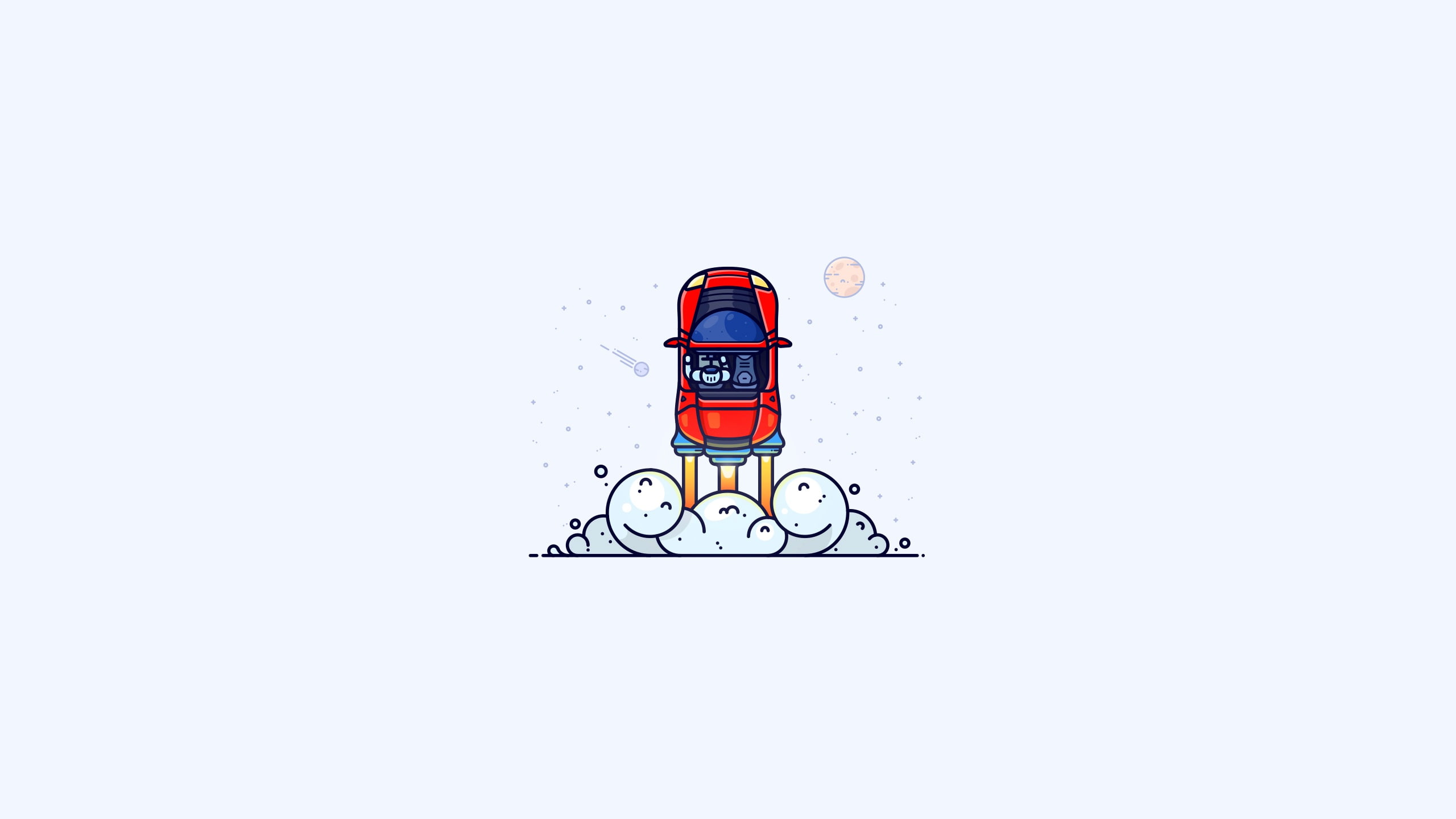 Tesla Motors, rocket, illustration, space, minimalism, humor, simple background, Tesla Roadster, SpaceX, 2K, HD Wallpaper