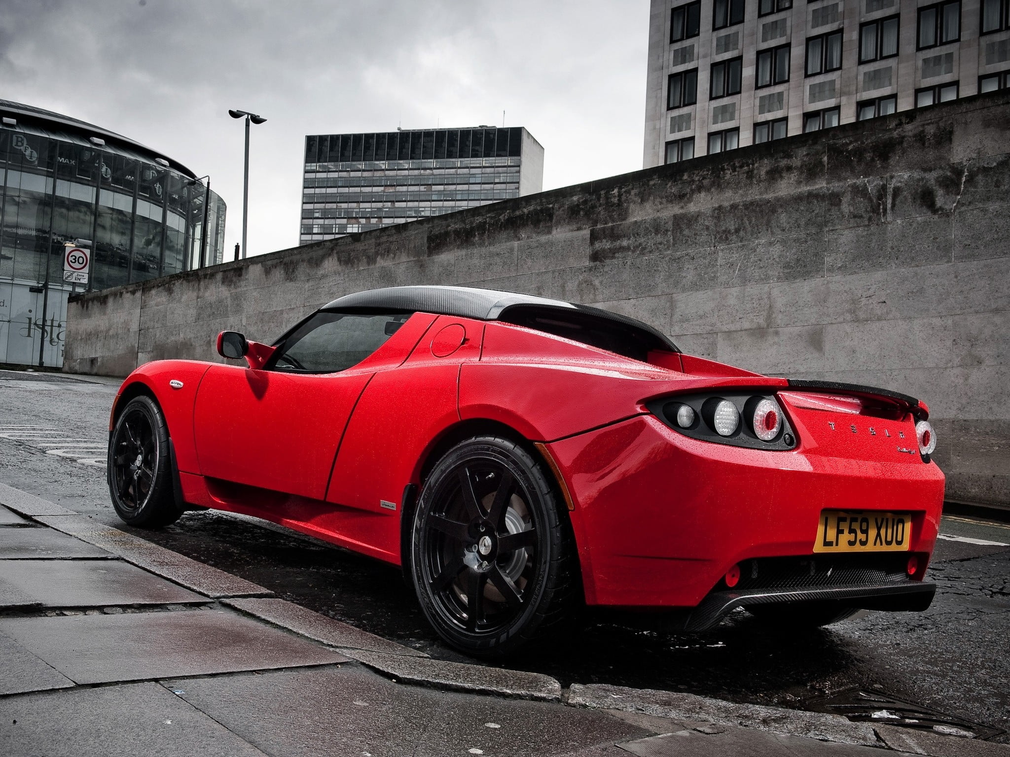tesla, coupe, city, alloy Wheel, sport, sports Car, land Vehicle, architecture, 1080P, urban Scene, car, mode of Transport, city life, building exterior, HD Wallpaper