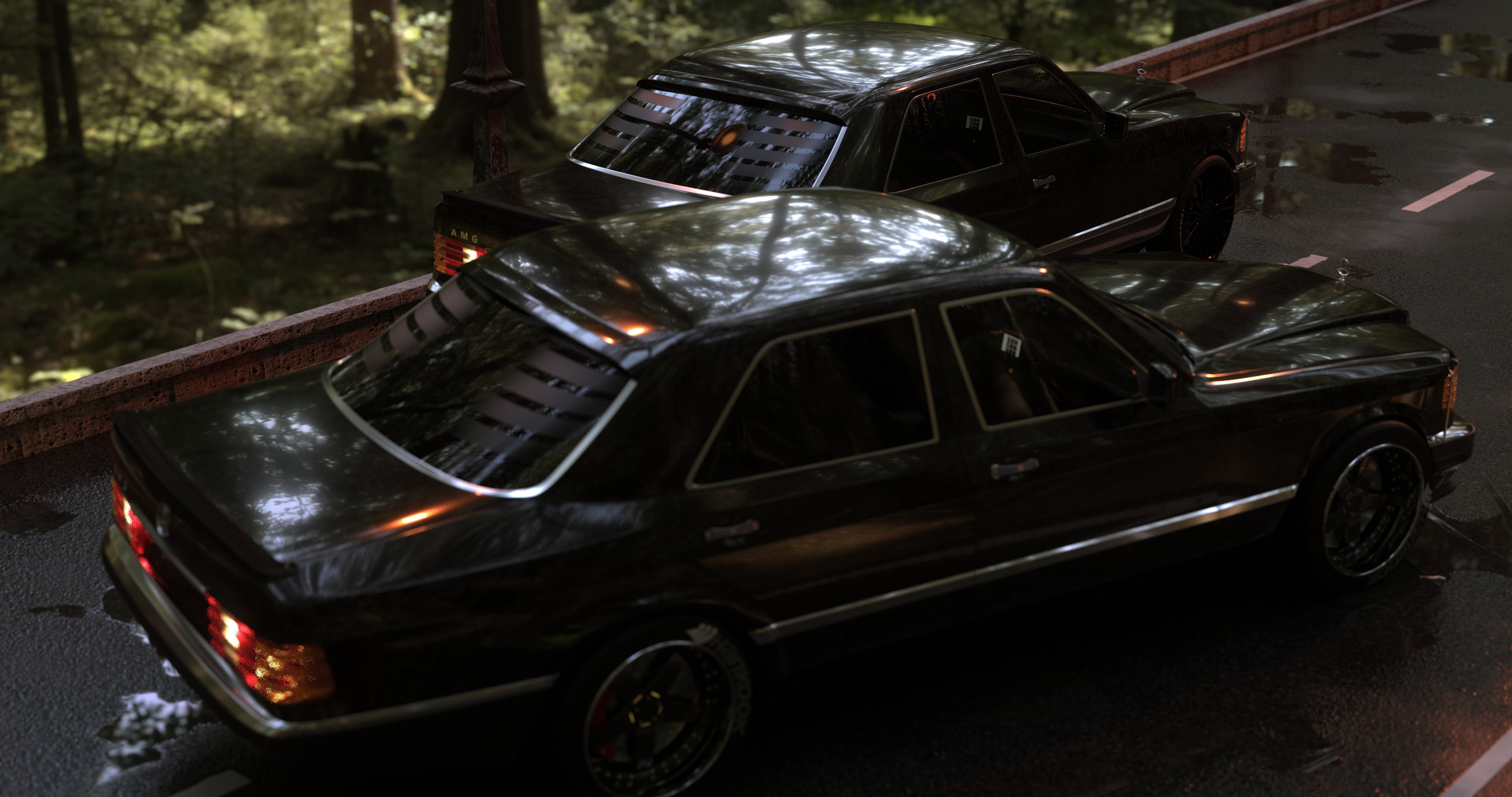 Mercedes w126, Blender, 3D, black, 4K, HD Wallpaper