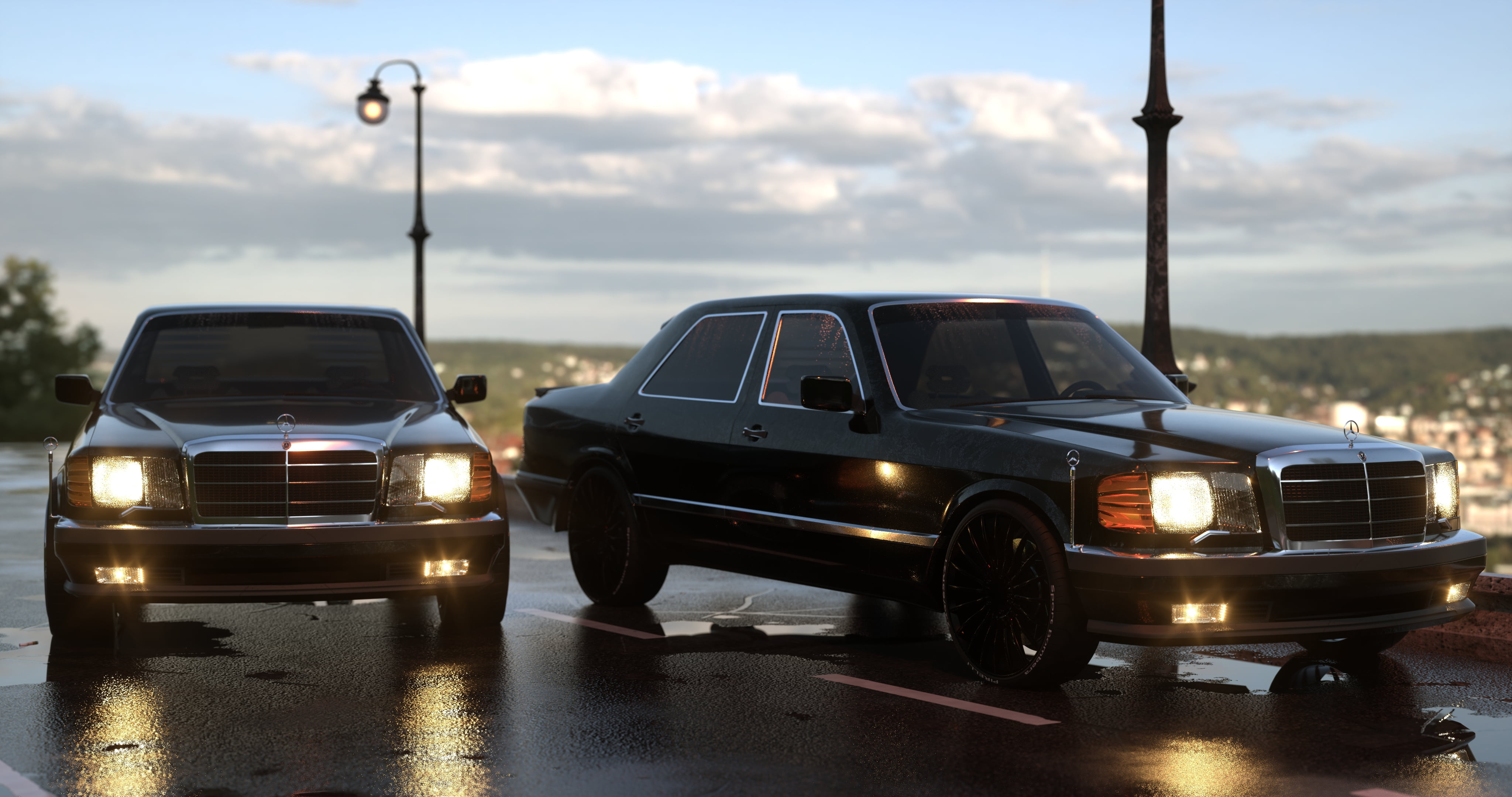 Mercedes w126, Blender, 4K, black, 3D, HD Wallpaper