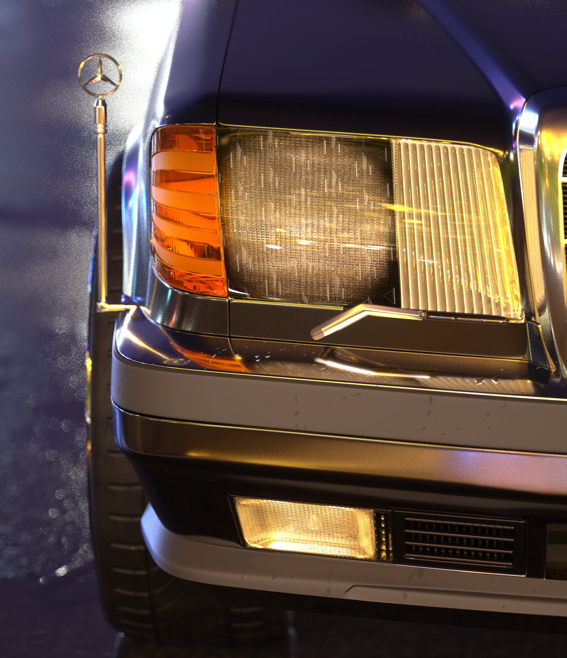 3D, Mercedes w126, Blender, 1080P, black, Phone HD Wallpaper