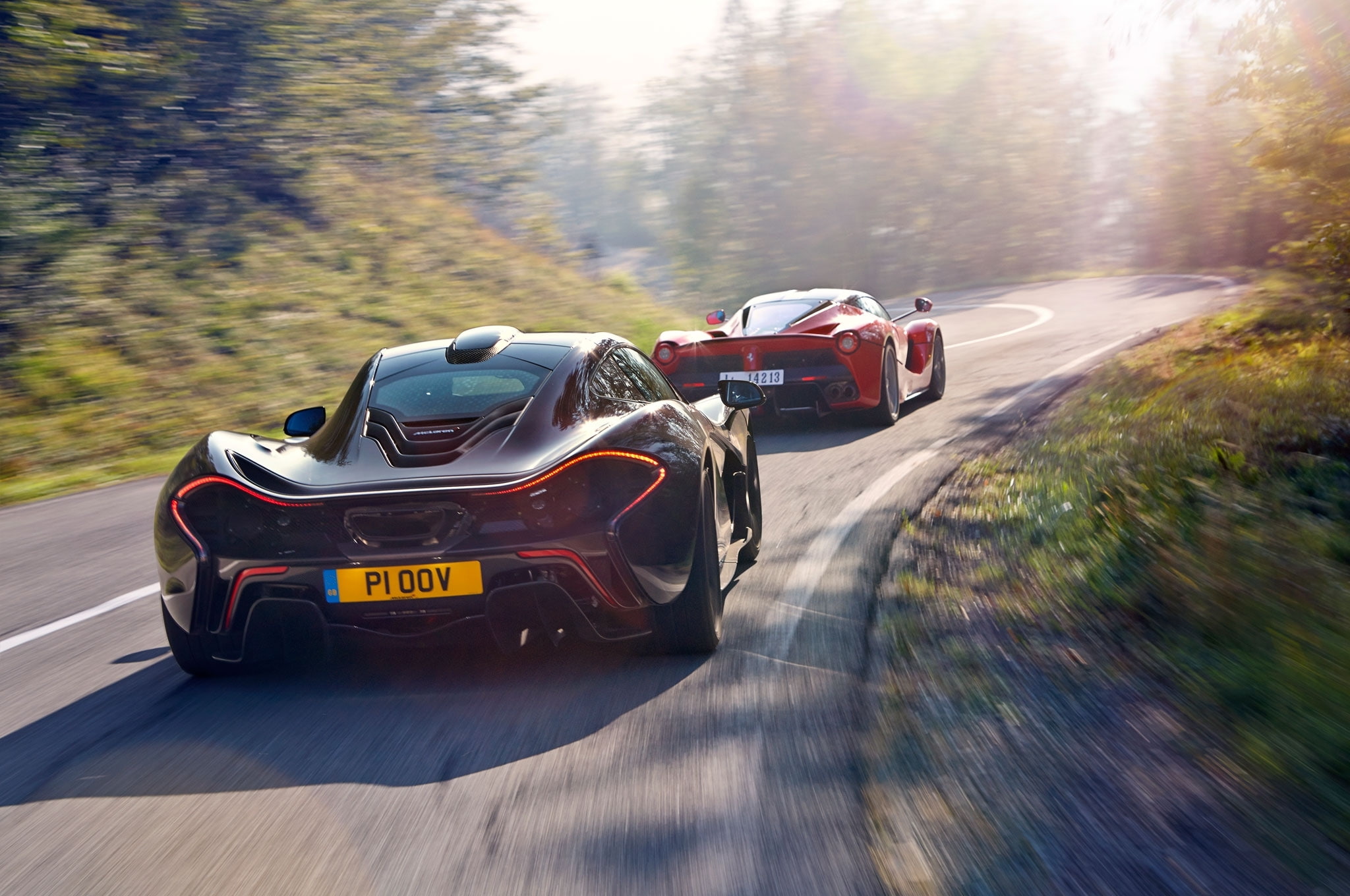 Rear, McLaren, Sky, Black, Speed, Lead, LaFerrari, 1080P, Road, Red, Ferrari, Supercars, Sun, Moutian, Power, Skid, HD Wallpaper