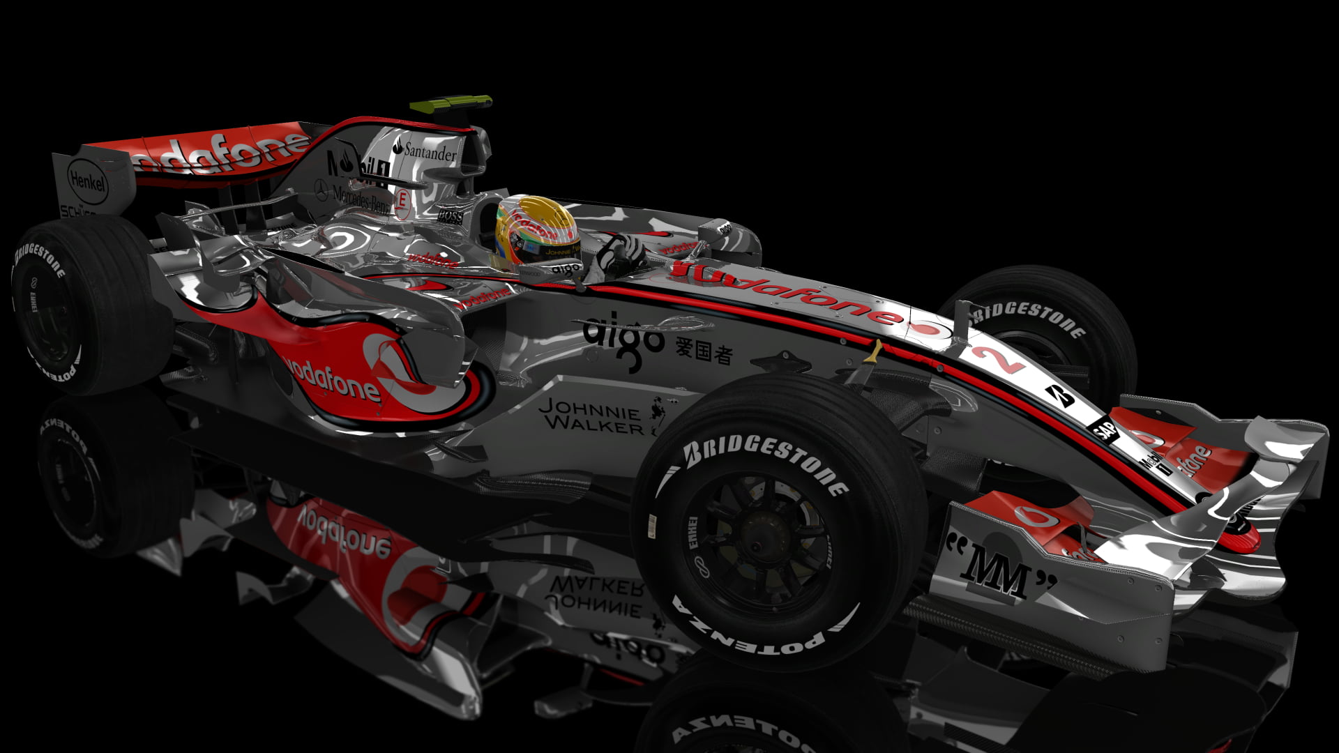 McLaren F1, Assetto Corsa, 1080P, Formula 1, digital art, Lewis Hamilton, race cars, black background, HD Wallpaper