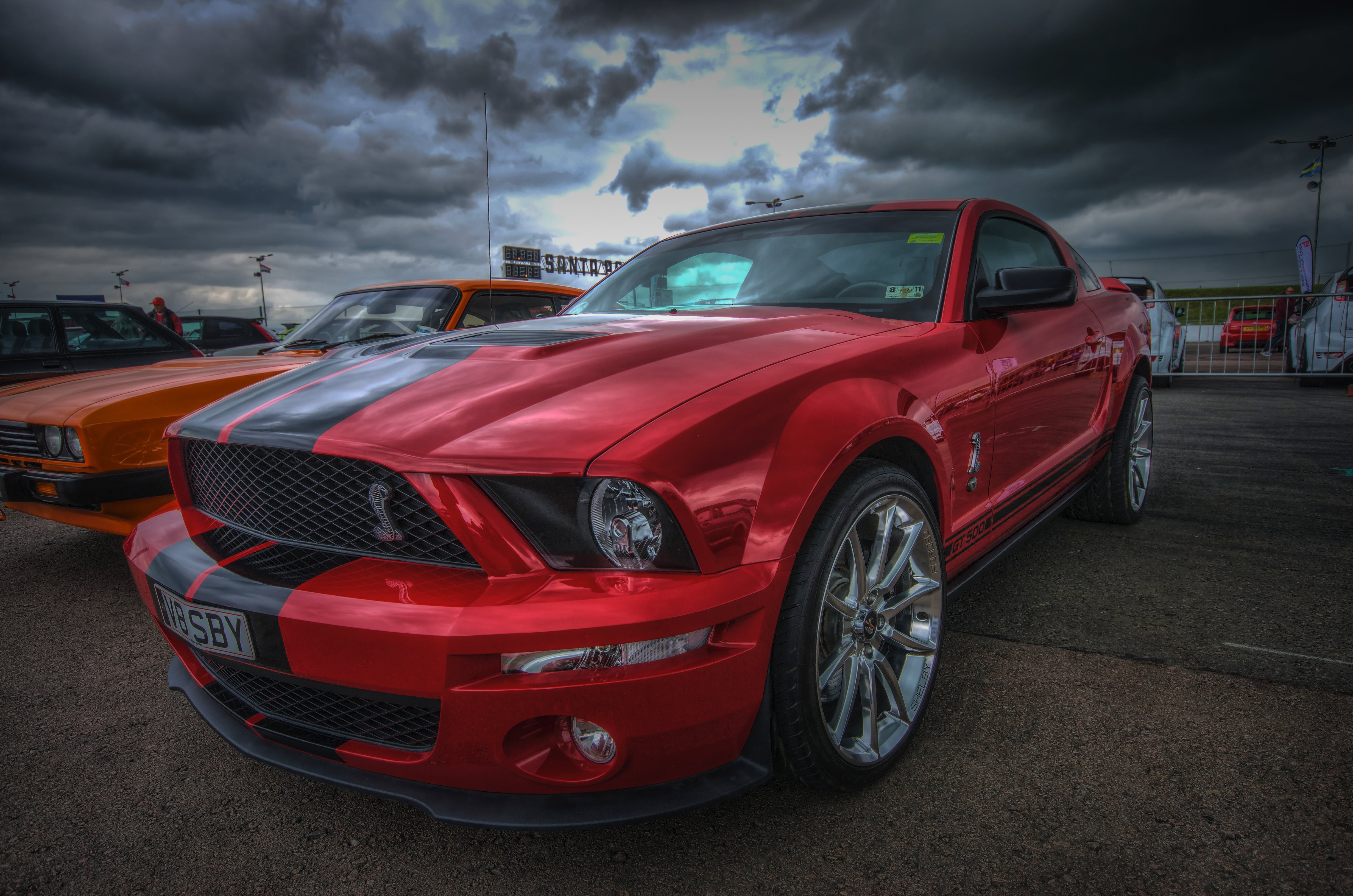 hdr, grille, storm, cloud - sky, car, day, motor Vehicle, speed, ford mustang shelby gt500, city, gt, coupe, no People, engine, black Color, wheel, new, HD Wallpaper