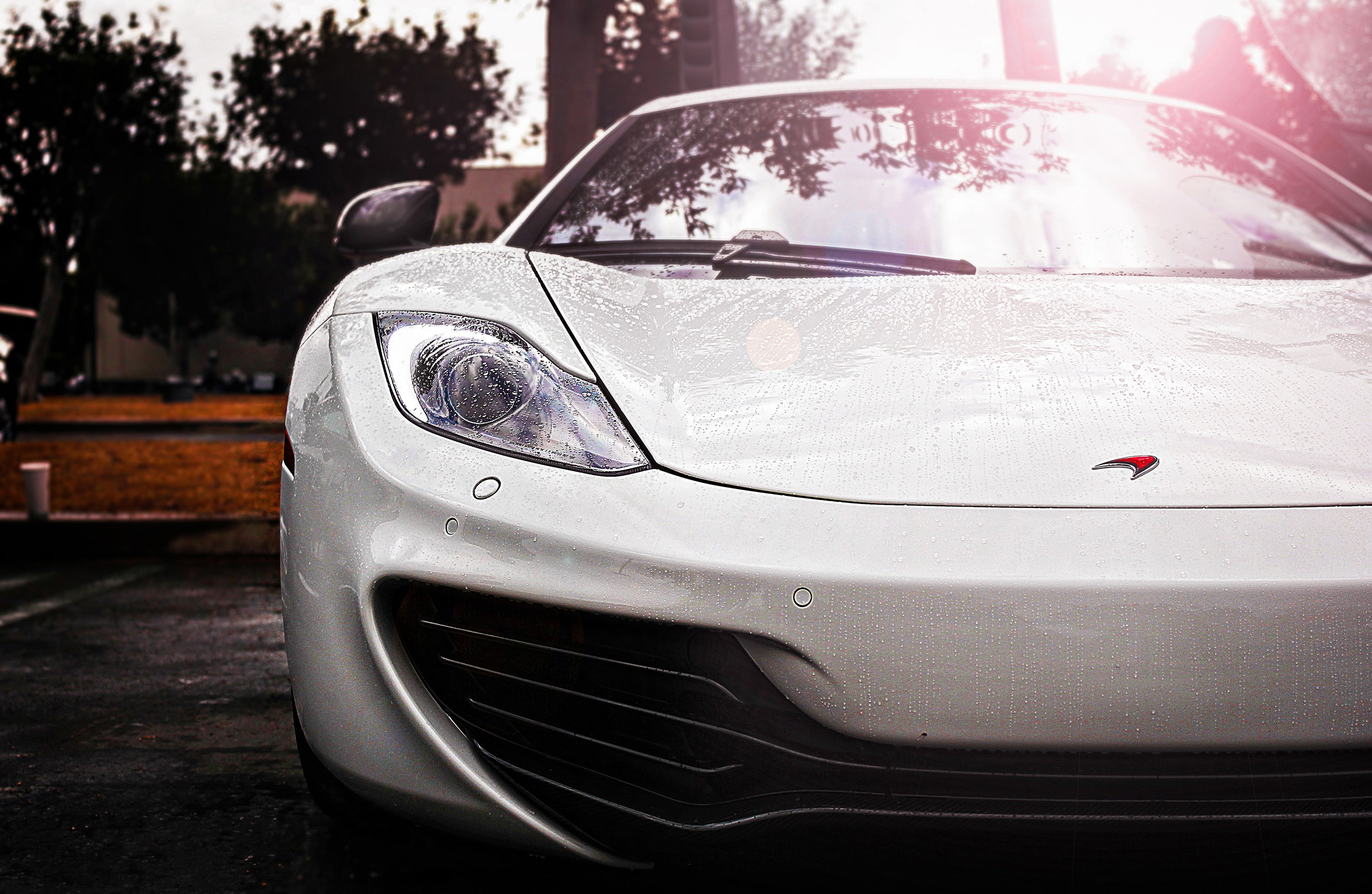 MP4-12C, white, mp, 2K, Supercar, car, sports, c, rain, McLaren, HD Wallpaper