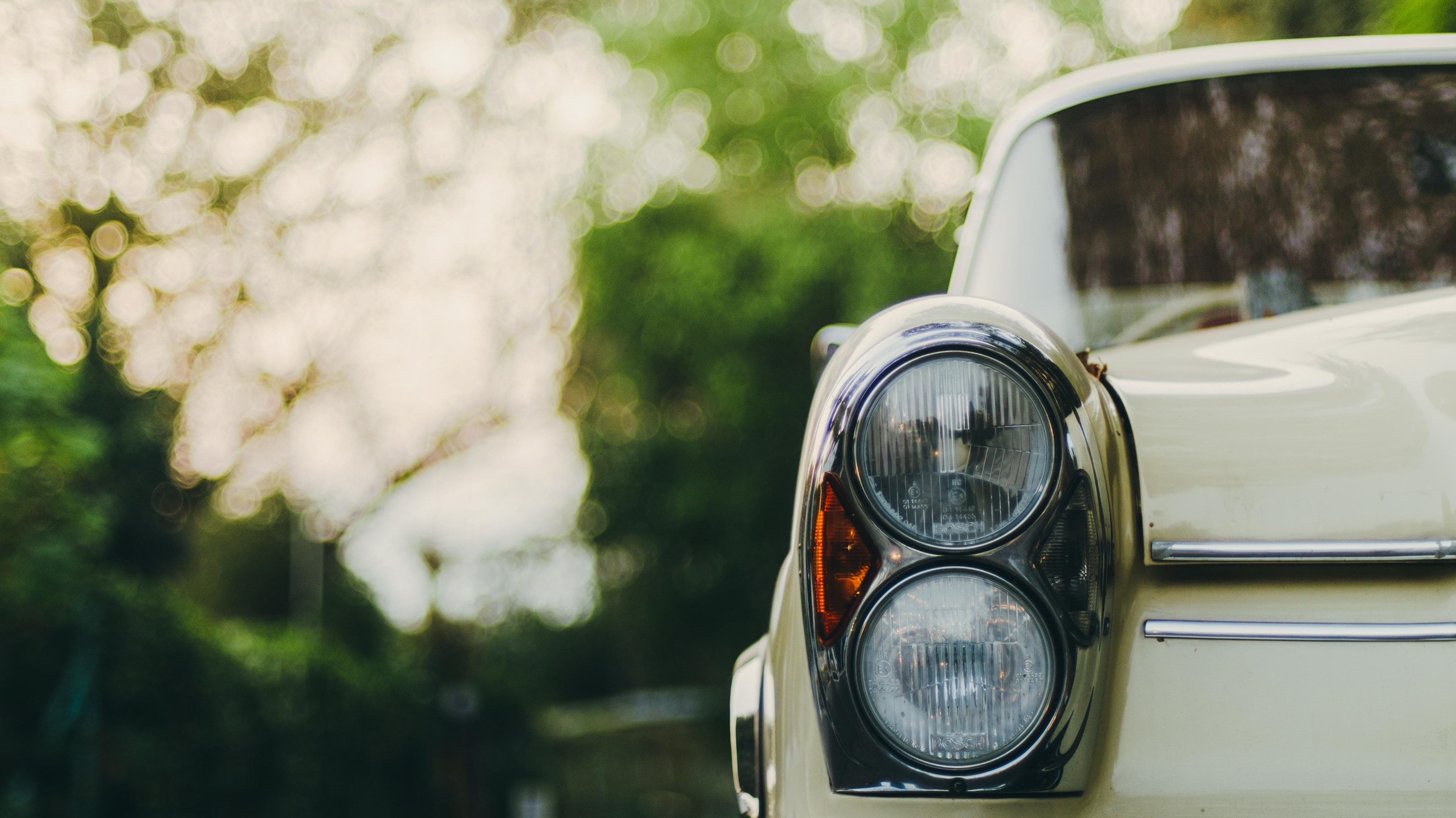 travel, glass - material, no people, tree, nature, Headlights, outdoors, day, Mercedes-Benz, headlight, close-up, 4K, mode of transportation, old car, HD Wallpaper