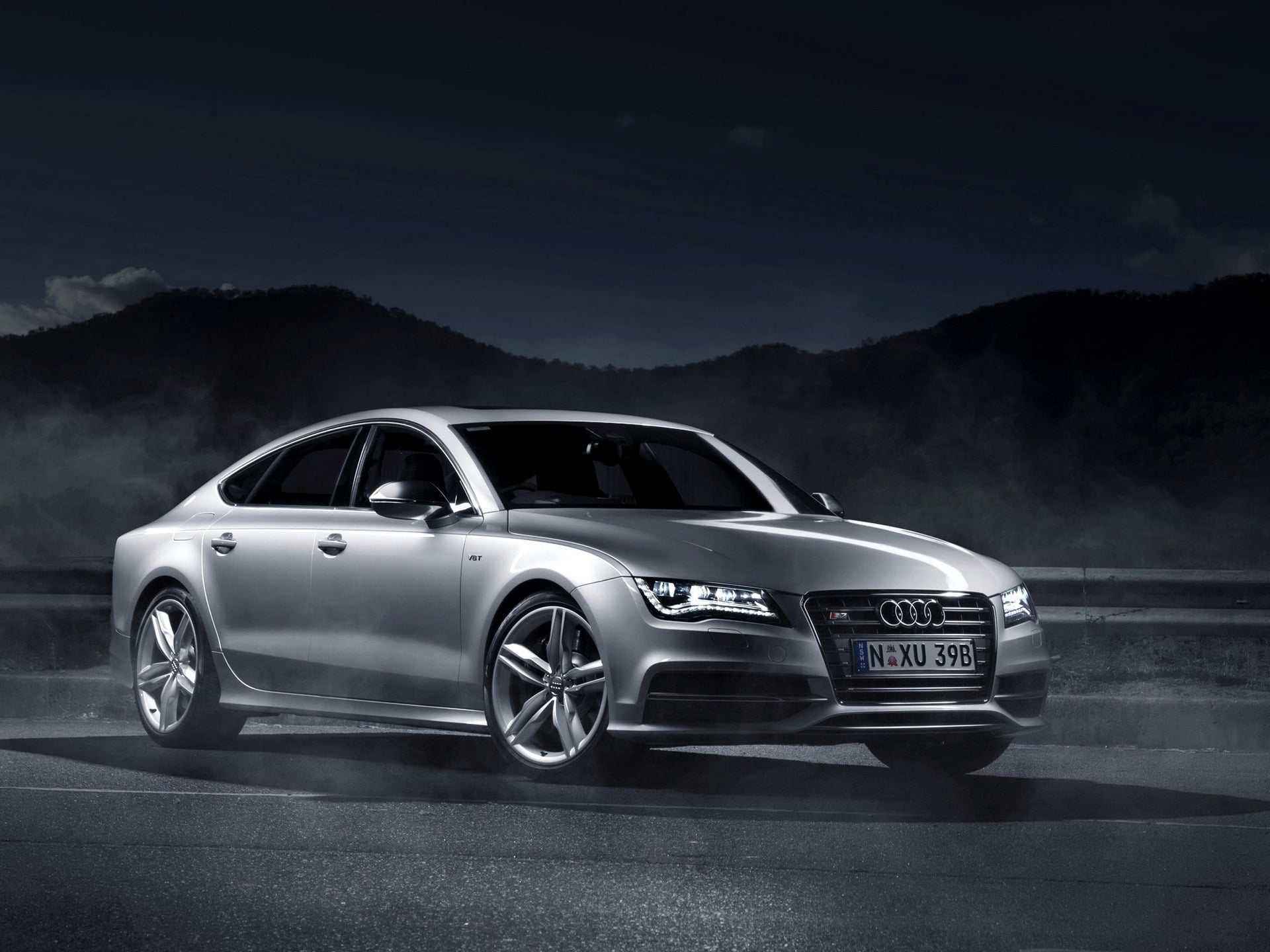 1080P, mountain range, 2012, Sportback, speed, transportation, outdoors, racecar, sports Car, power, Night, sedan, AU-Spec, gray, Car, engine,, HD Wallpaper