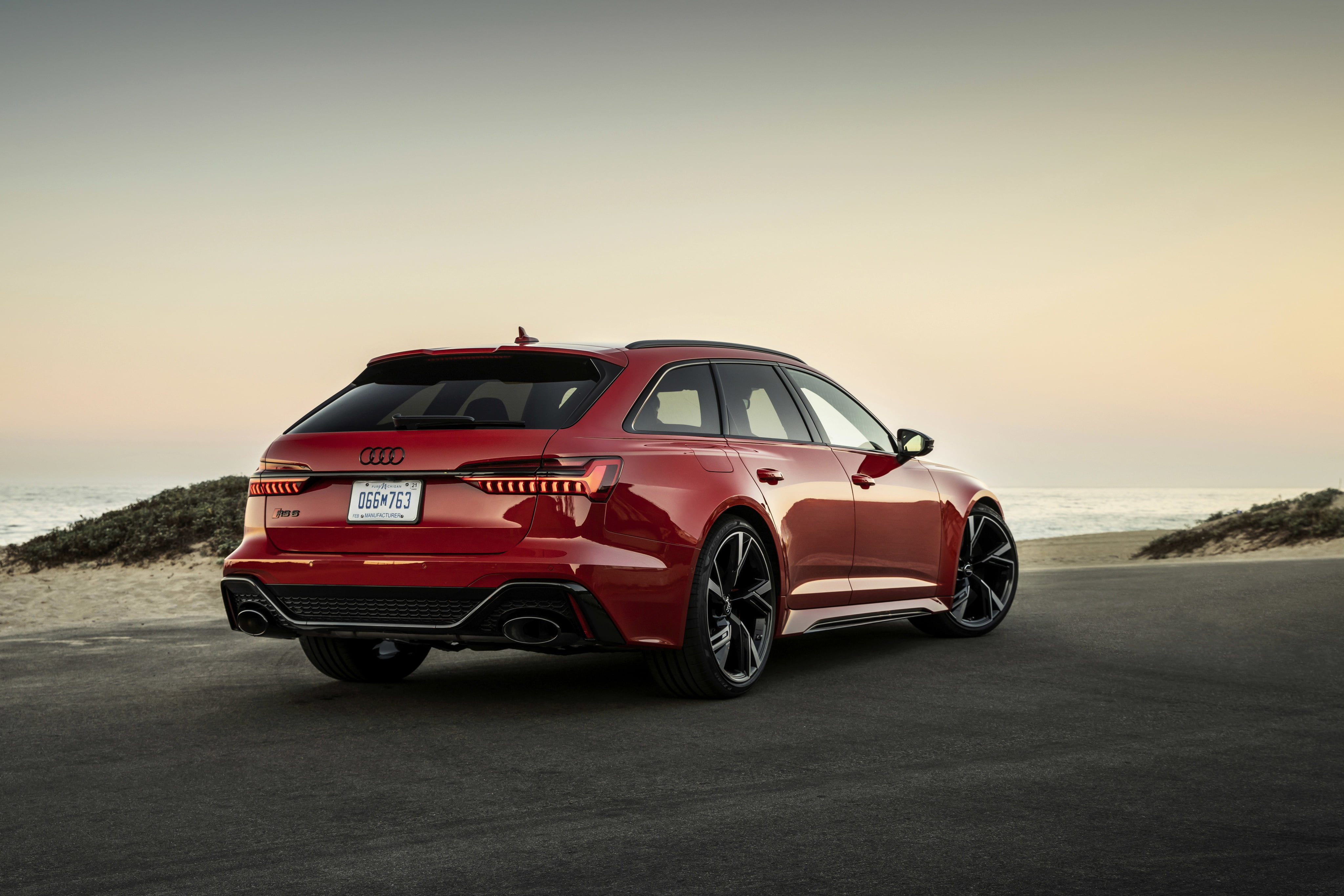 red, Parking, 2019, Audi, 4K, sand, coast, universal, V8 Twin-Turbo, 2020, RS 6, RS6 Avant, HD Wallpaper