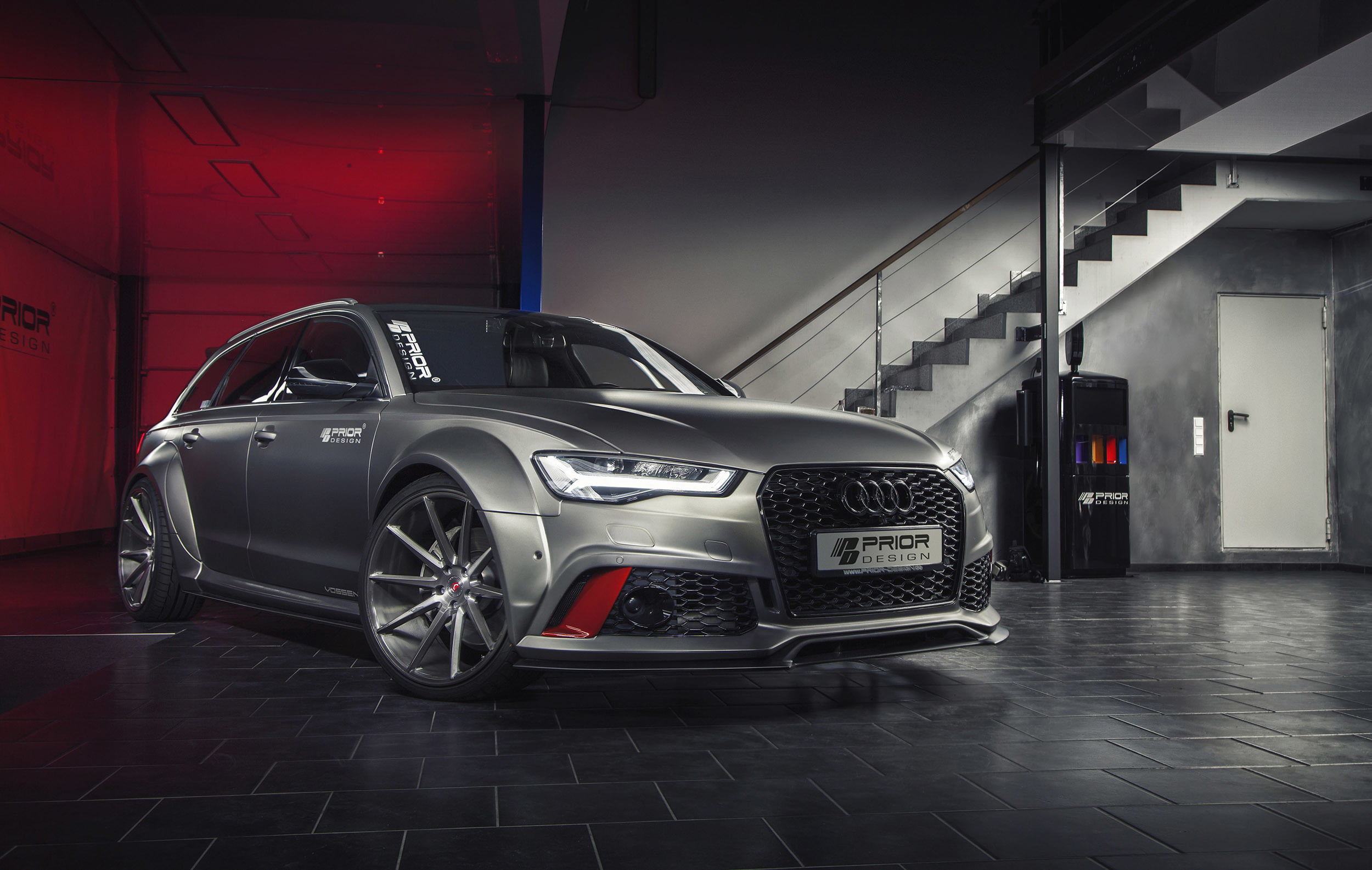 architecture, universal, garage, motor vehicle, RS 6, silver, mode of transportation, door, sports car, no people, red, hatchback, Prior-Design, travel, HD Wallpaper