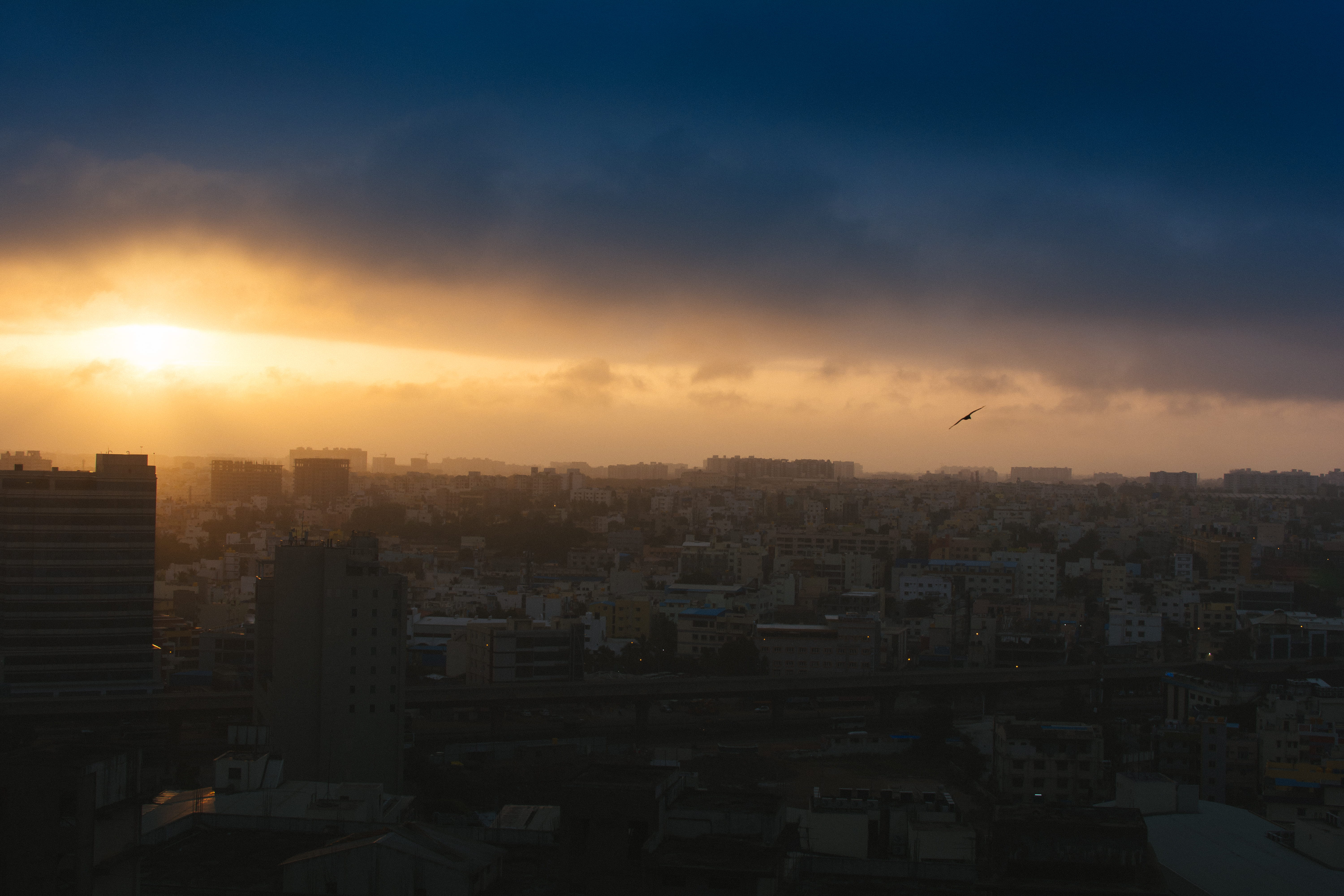 sunlight, apartment, residential district, urban, skyscraper, high angle view, outdoors, cityscape, sun, sunrise, architecture, sky, bommanahalli, sunset, HD Wallpaper