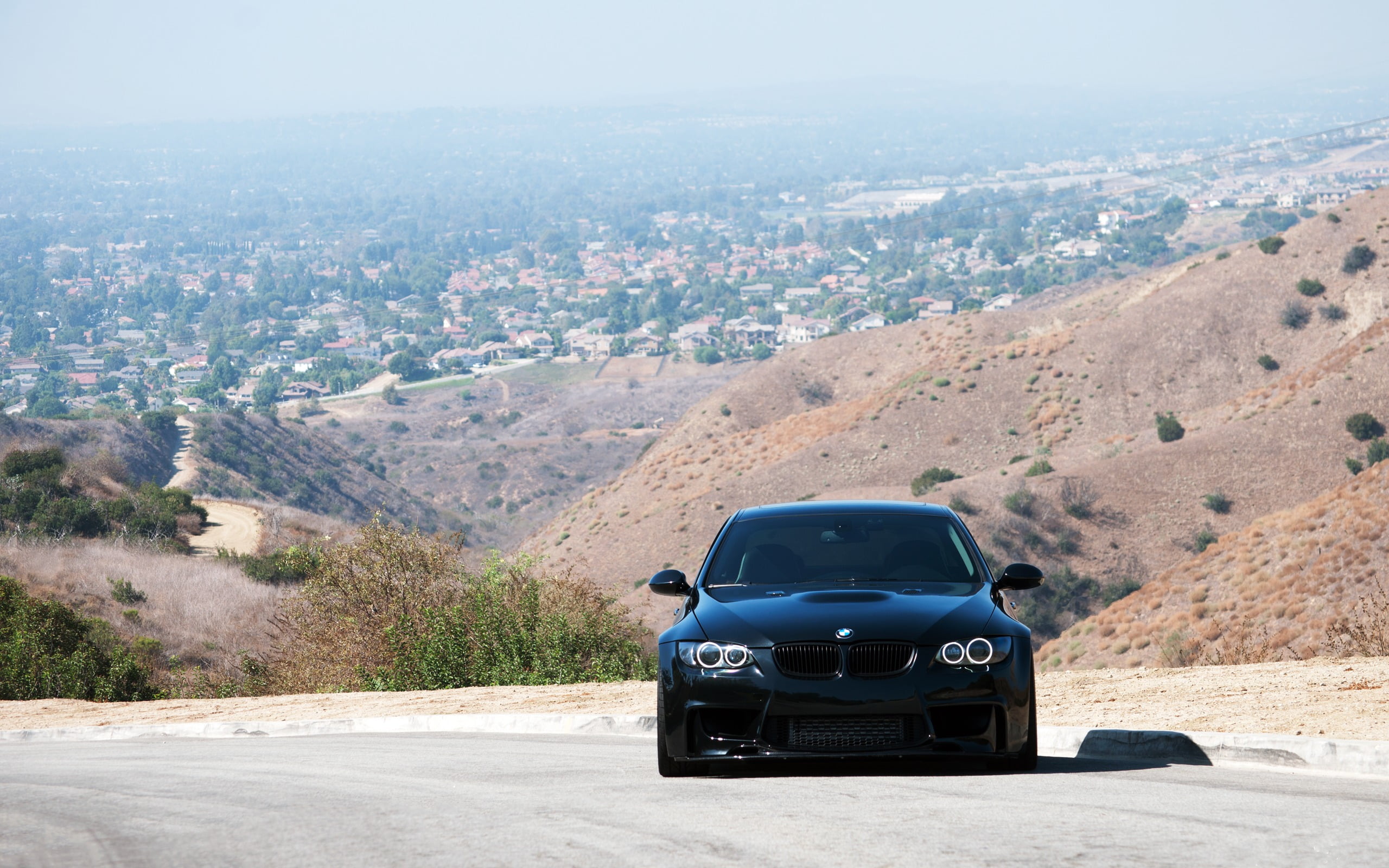 outdoors, black, car, scenics - nature, mountain, sky, the front, travel, landscape, architecture, 335i, sunlight, built structure, blue, mode of transportation, HD Wallpaper