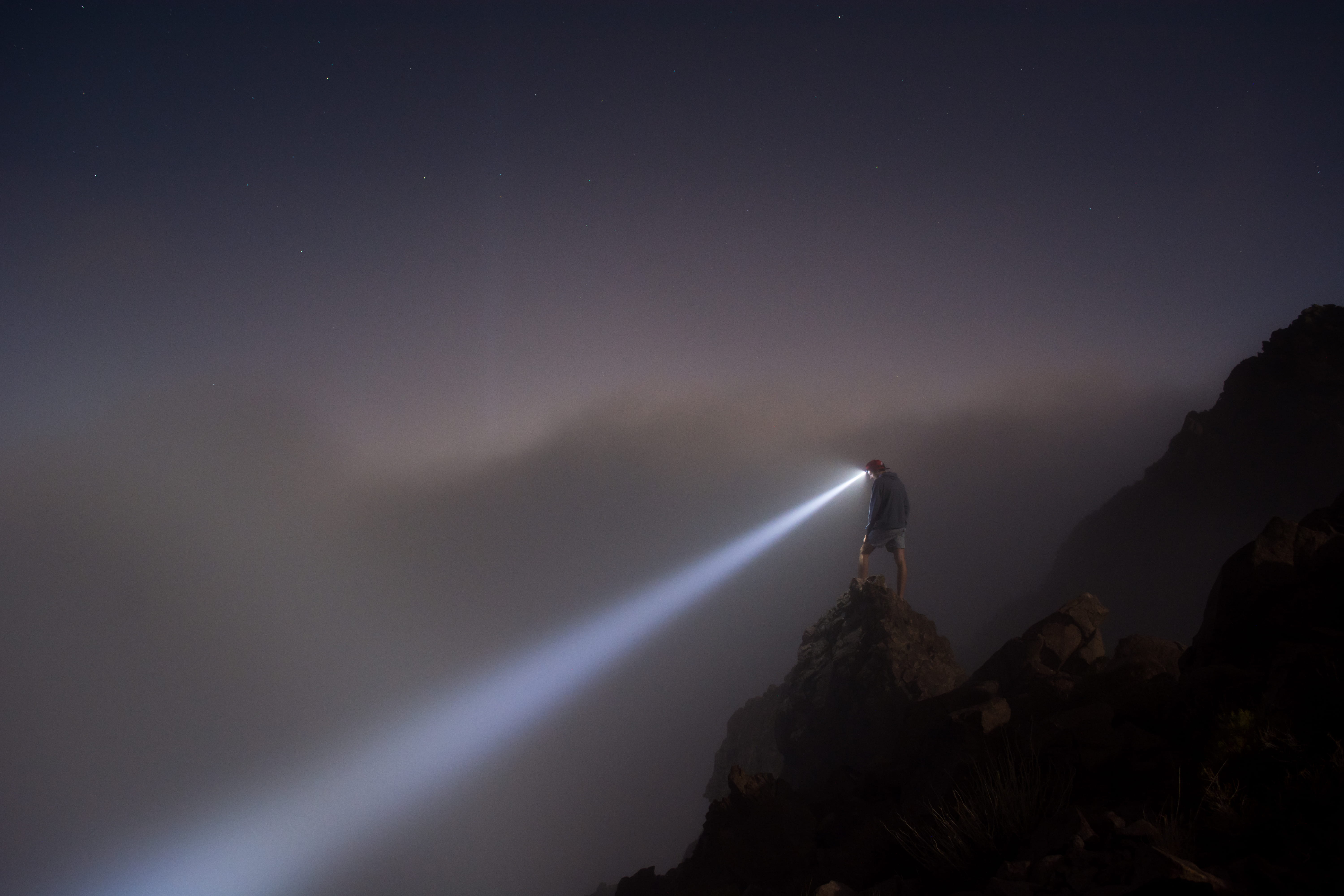 astronomy, star - space, beauty in nature, rock, mist, fog, standing, mountain, long exposure, headlight, led, space, silhouette, cloud, flashlight, rock formation, HD Wallpaper