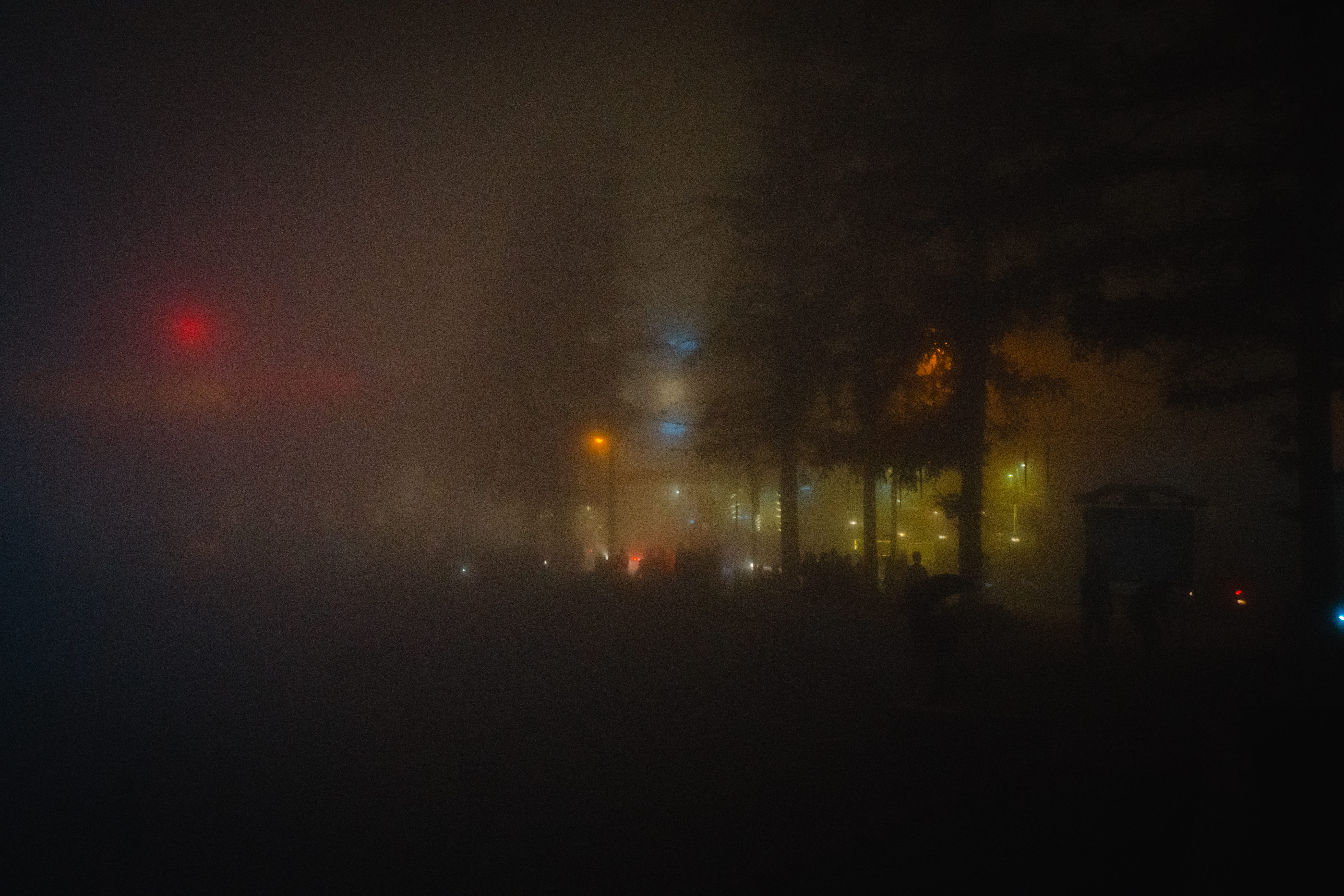pollution, air pollution, crowd, illuminated, silhouette, street, architecture, building exterior, smoke, light, environment, food, tarmac, stage, 8K, HD Wallpaper