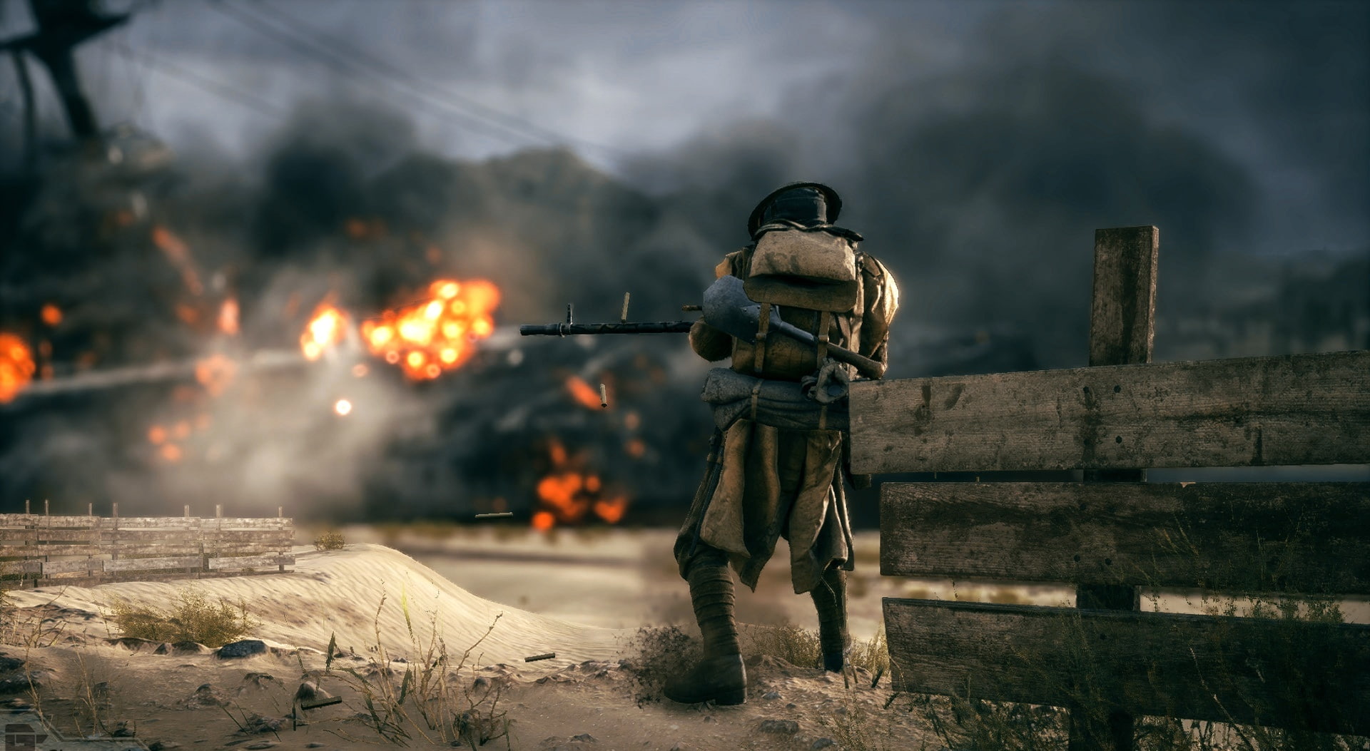 flame, security, bf, standing, real people, bf1, smoke - physical structure, Games, fire - natural phenomenon, Battlefield, burning, men, uniform, one person, HD Wallpaper