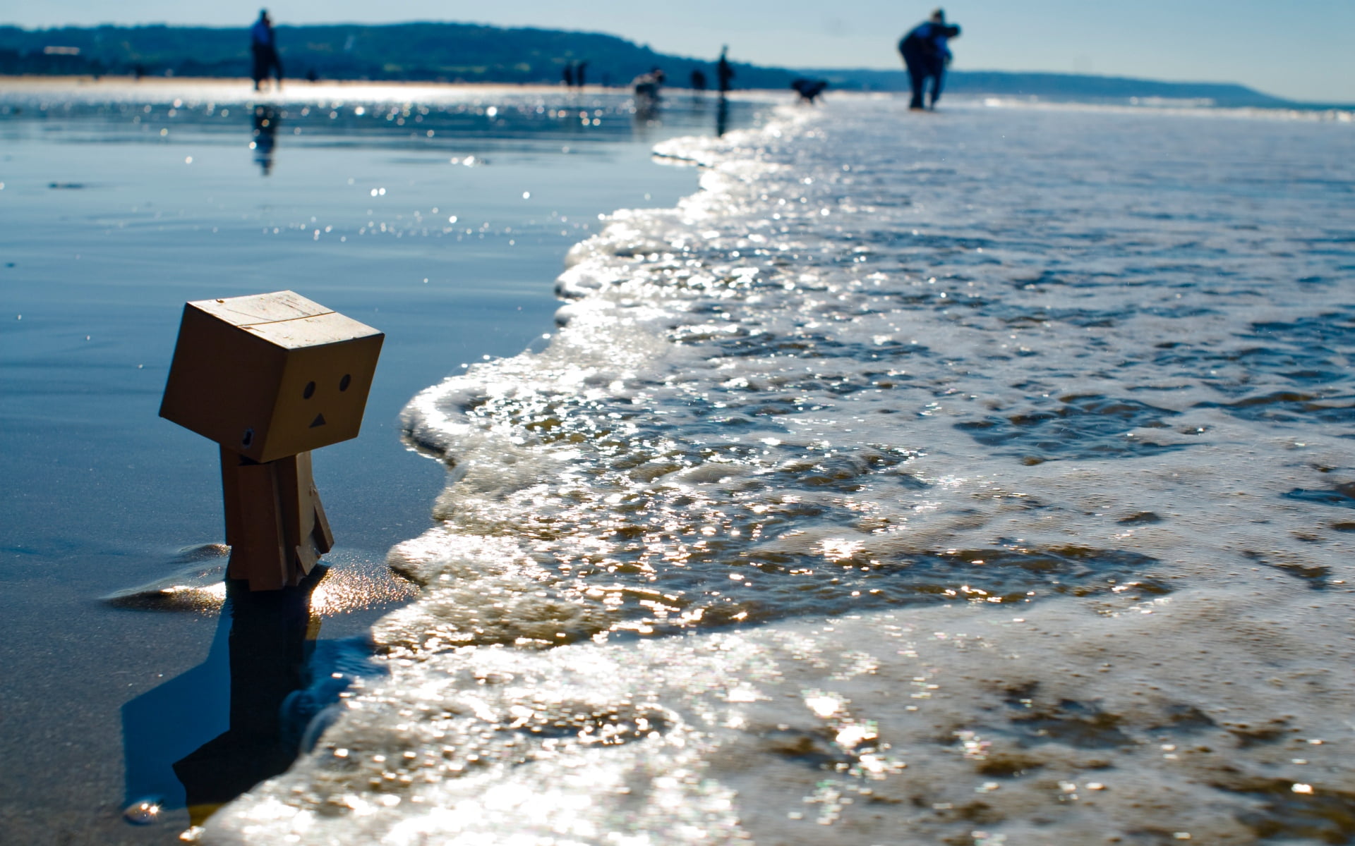 water, danboard, day, sunlight, cold temperature, scenics - nature, coastline, land, summer, danbo, sea, nature, waters Edge, no People, cardboard robot, HD Wallpaper