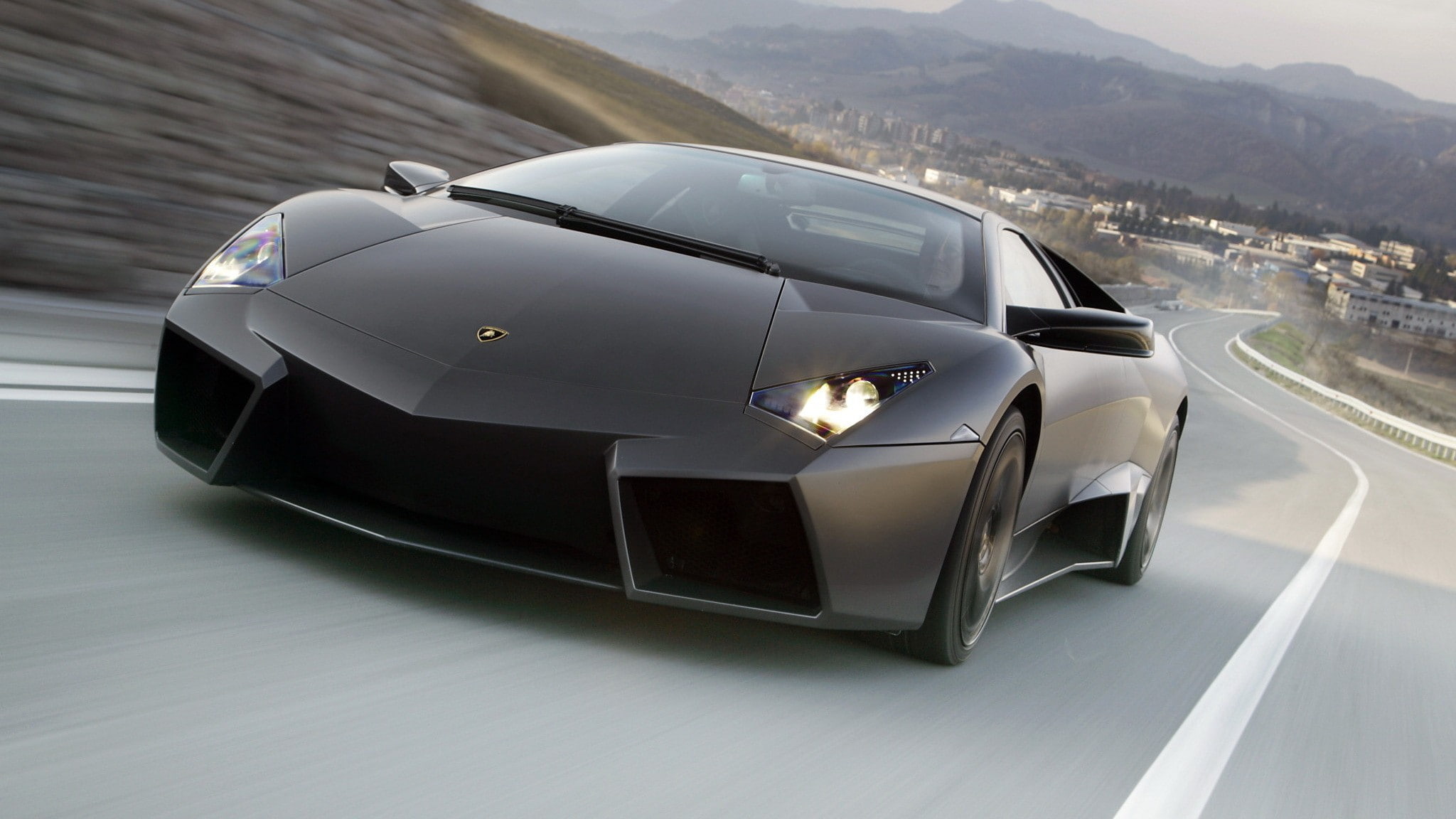 modern, speed, mountain, Lamborghini, no people, car, built structure, outdoors, wealth, white color, motor vehicle, high angle view, 1080P, Reventon, HD Wallpaper