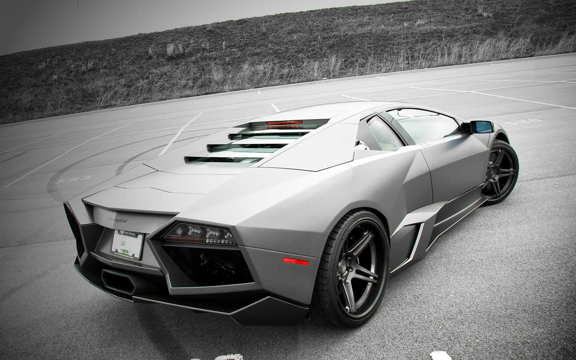 Lamborghini, no people, road trip, nature, wheel, motor vehicle, land vehicle, road marking, mountain, road, Lamborghini Reventon, outdoors, stationary, HD Wallpaper