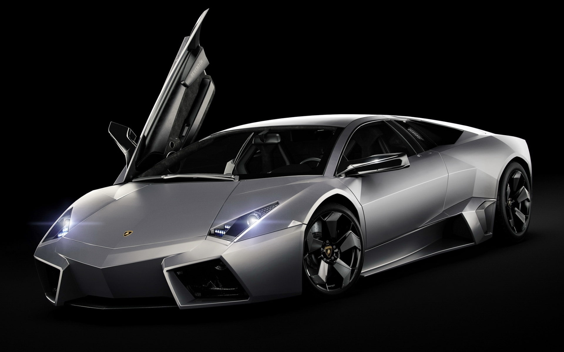 Front, Black, Background, reventon, Lamborghini, Supercar, car, luxury, silver, sports, 1080P, HD Wallpaper