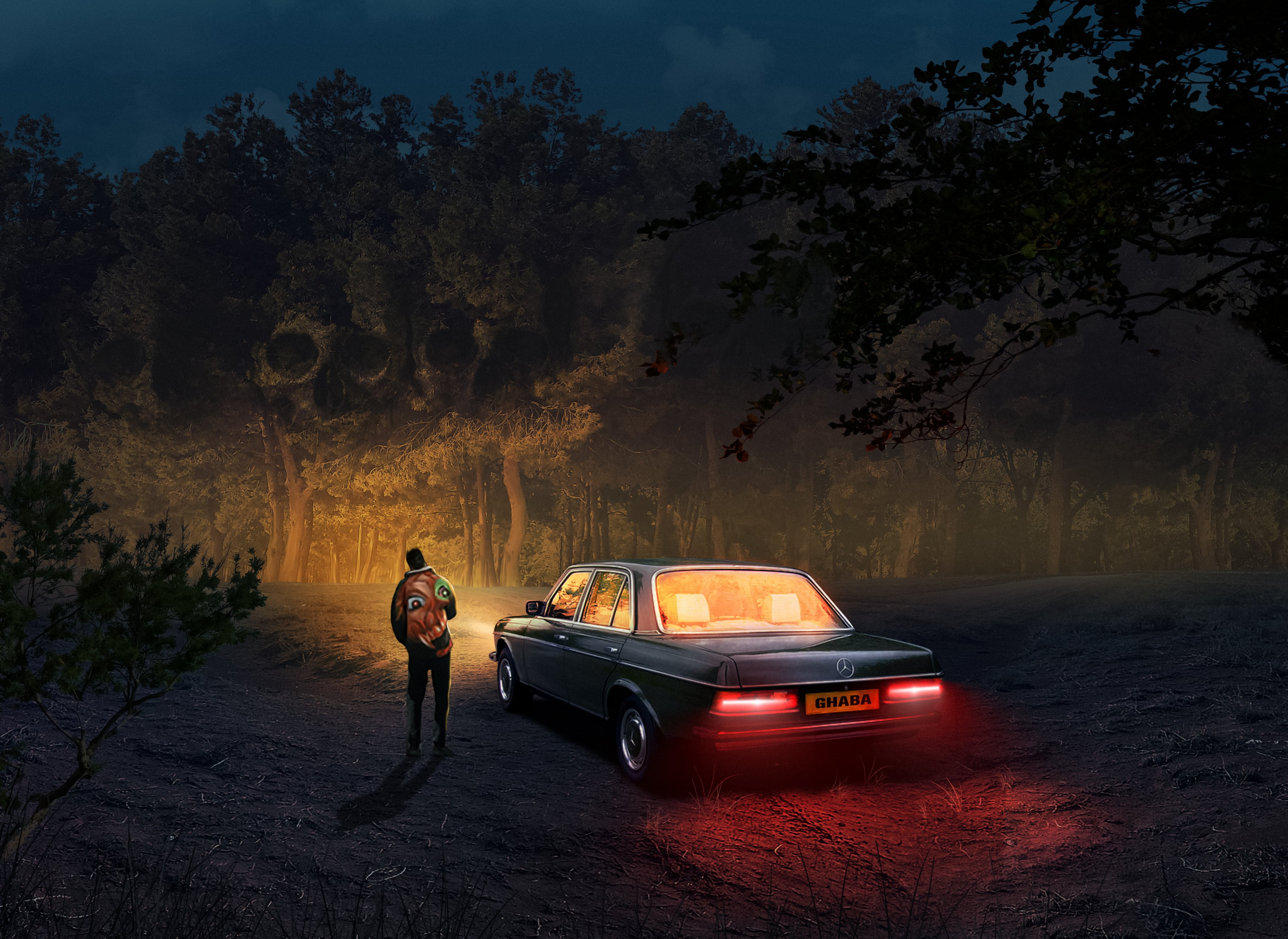 wood, forest, 4K, Dream (character), car, night, HD Wallpaper
