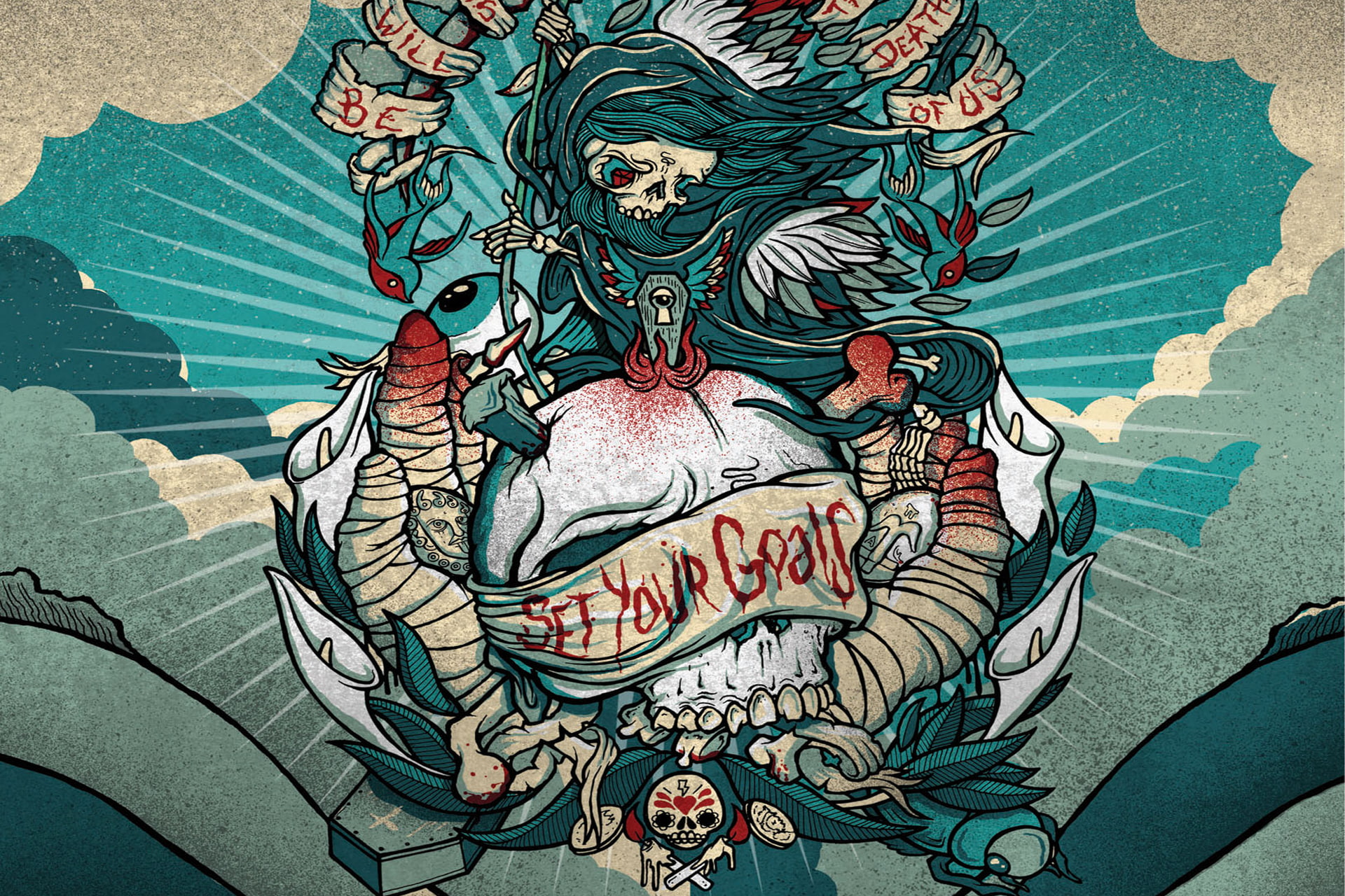 Skull, Figure, Set, 1080P, Line, Goals, Death, Punk, Your, Clouds, Vector, HD Wallpaper