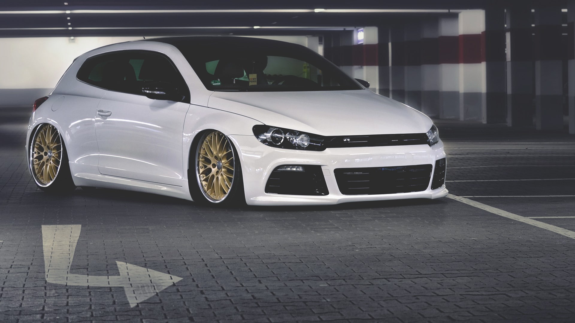 white color, street, cobblestone, glass - material, stationary, luxury, road, retro styled, Volkswagen Scirocco, 1080P, mode of transportation, land vehicle, HD Wallpaper