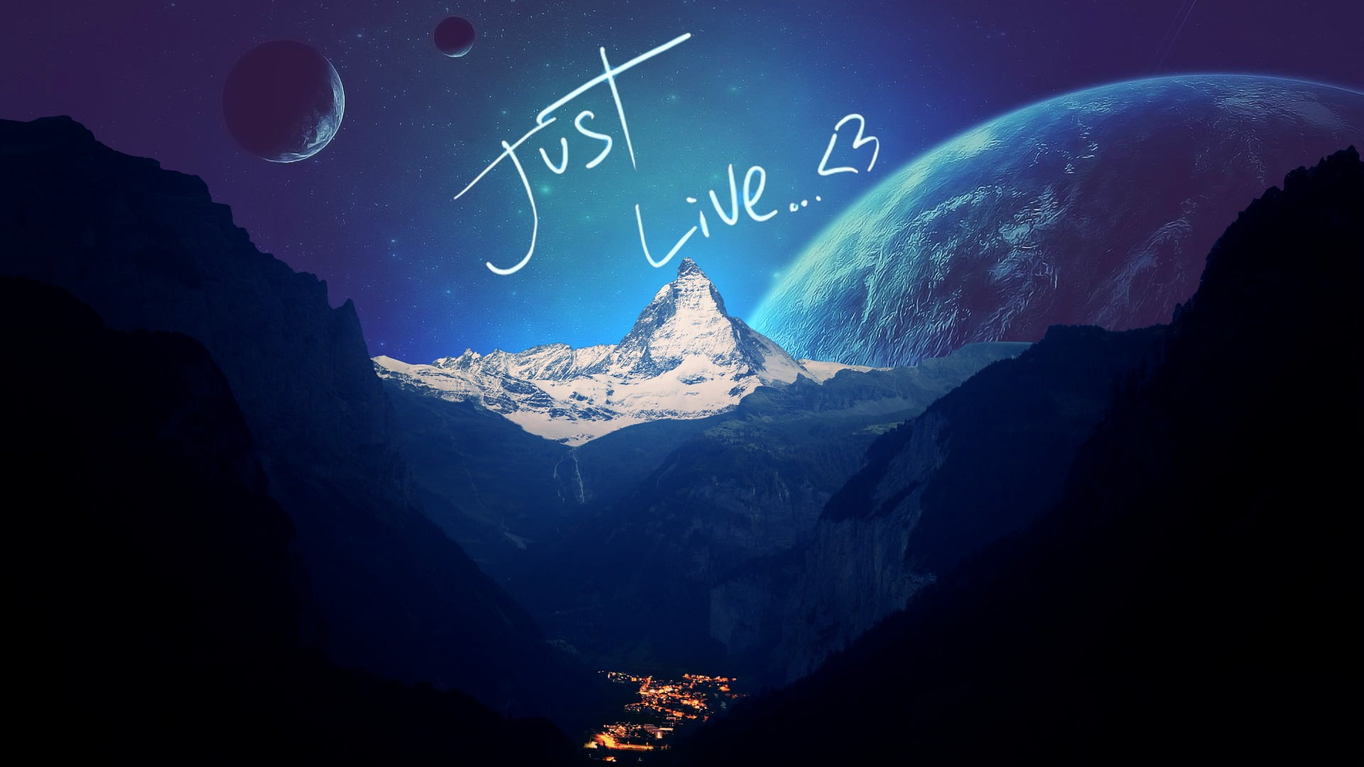 beauty in nature, mountains, nature, typography, night, star - space, tranquil scene, Alps, mountain peak, space, 1080P, live your life, cold temperature, HD Wallpaper