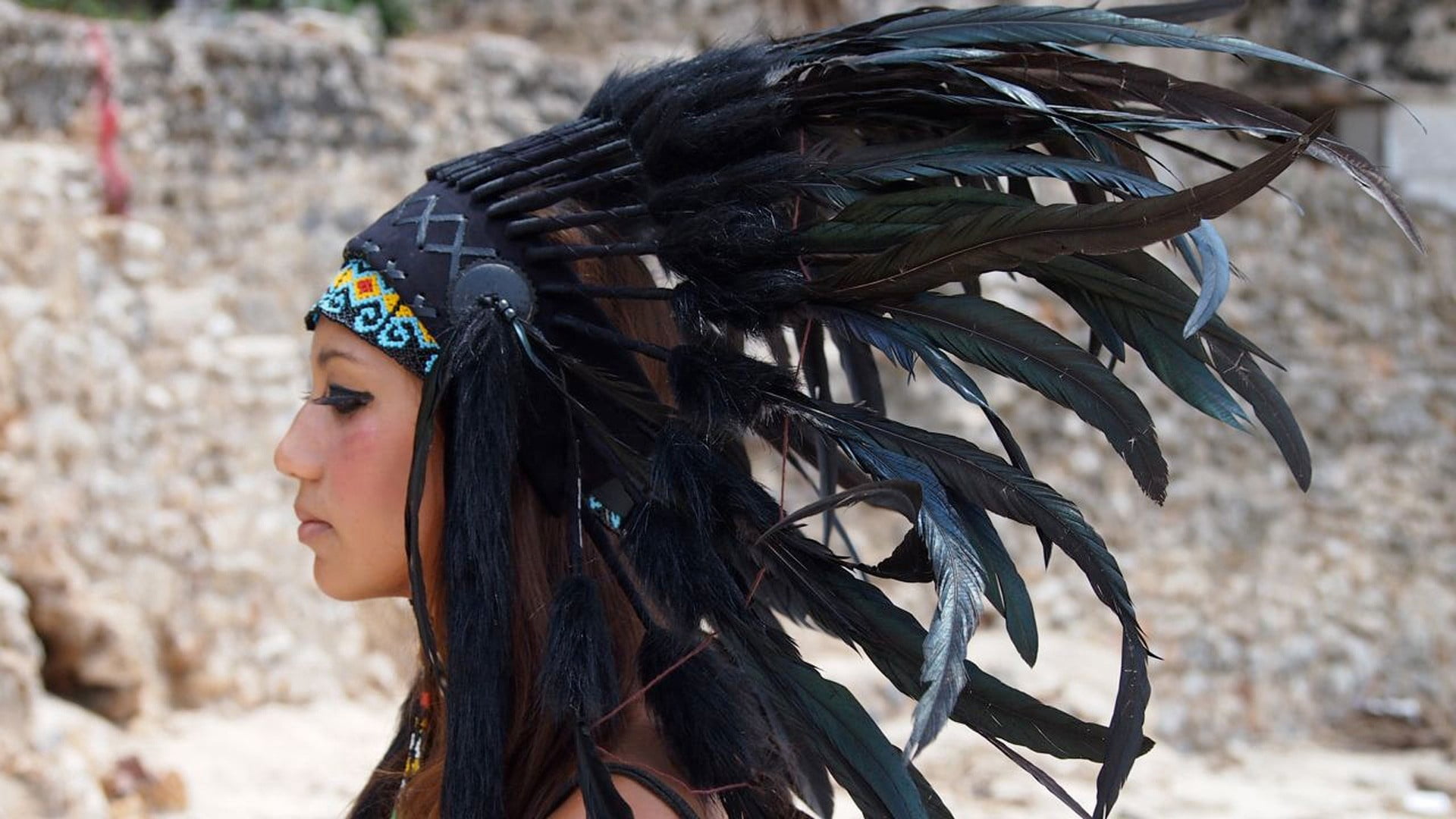 caucasian Ethnicity, one Person, headwear, smiling, ceremonial Dancing, 1080P, feather, north American Tribal Culture, headshot, side view, indigenous Culture, HD Wallpaper