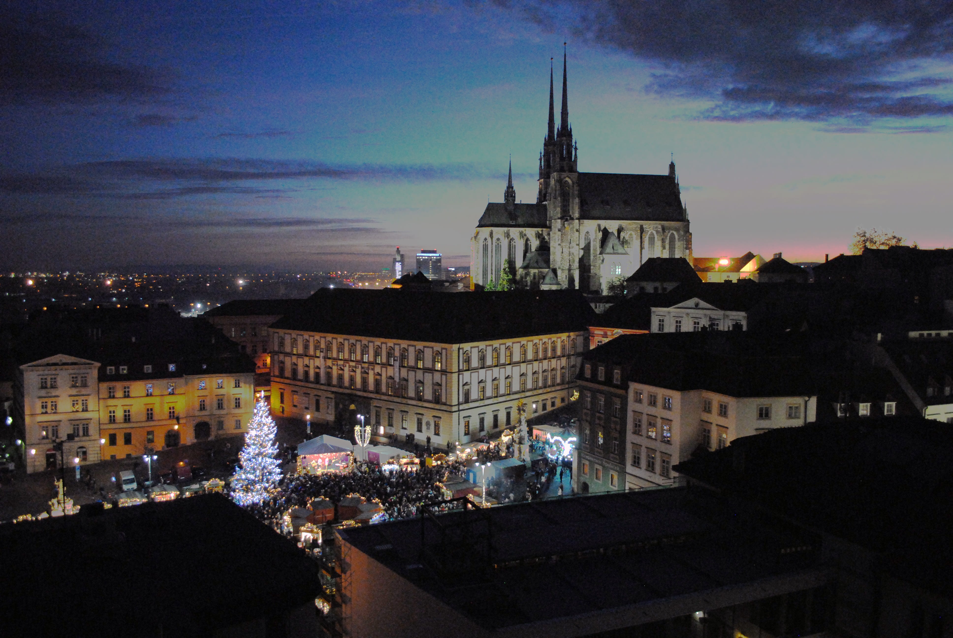 night, tourism, City, cathedral, monument, travel, building exterior, cloud - sky, Brno, nature, no people, spirituality, belief, Czech, cityscape, architecture, HD Wallpaper
