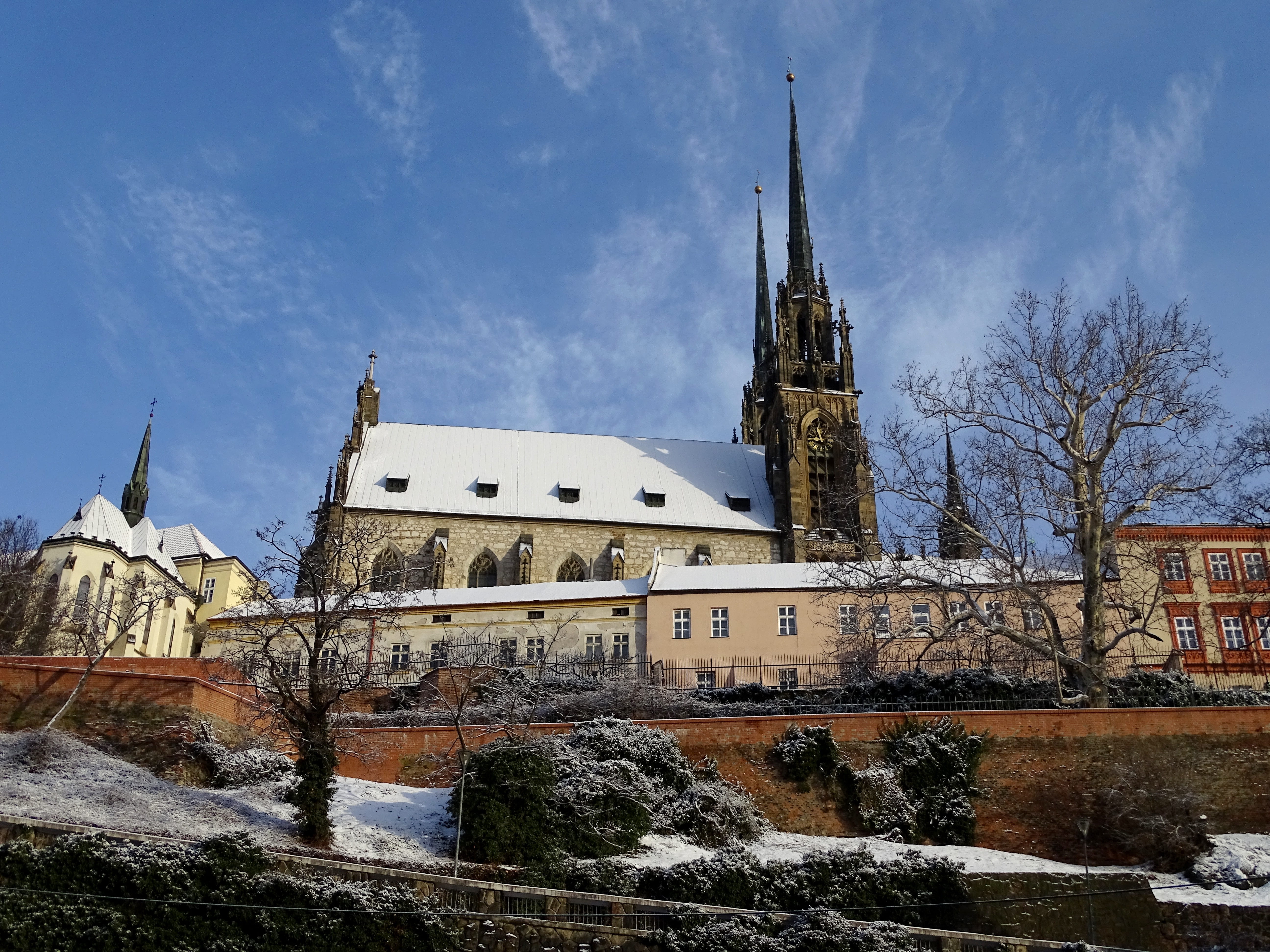 cloud - sky, belief, place of worship, nature, church, architecture, sky, monument, tower, city, plant, snow, religion, tree, day, brno czech republic, HD Wallpaper