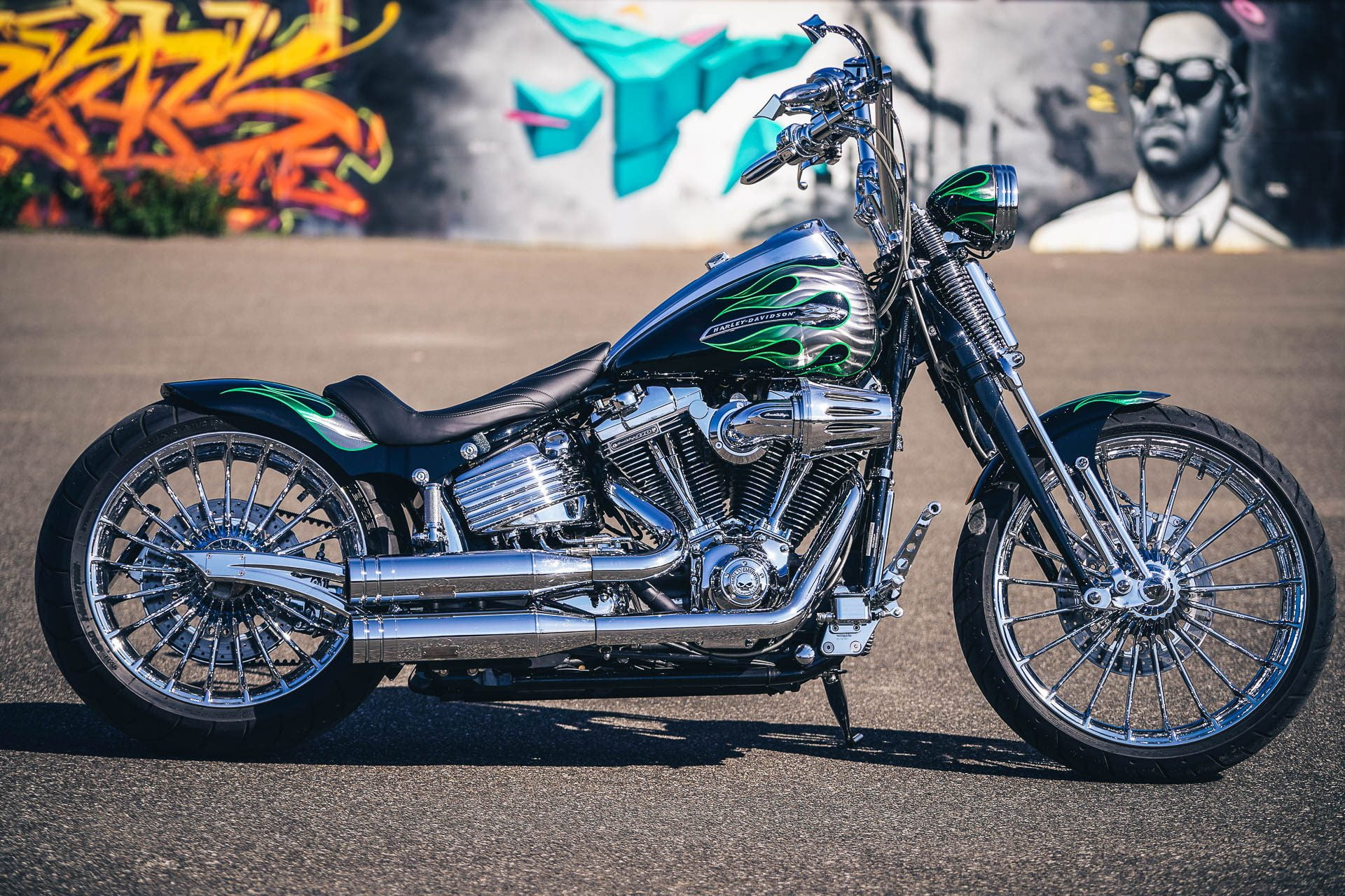 custom, Harley-Davidson, Harley Davidson, chrome, Heavy bike, motorcycle, graffiti, 1080P, modified, HD Wallpaper