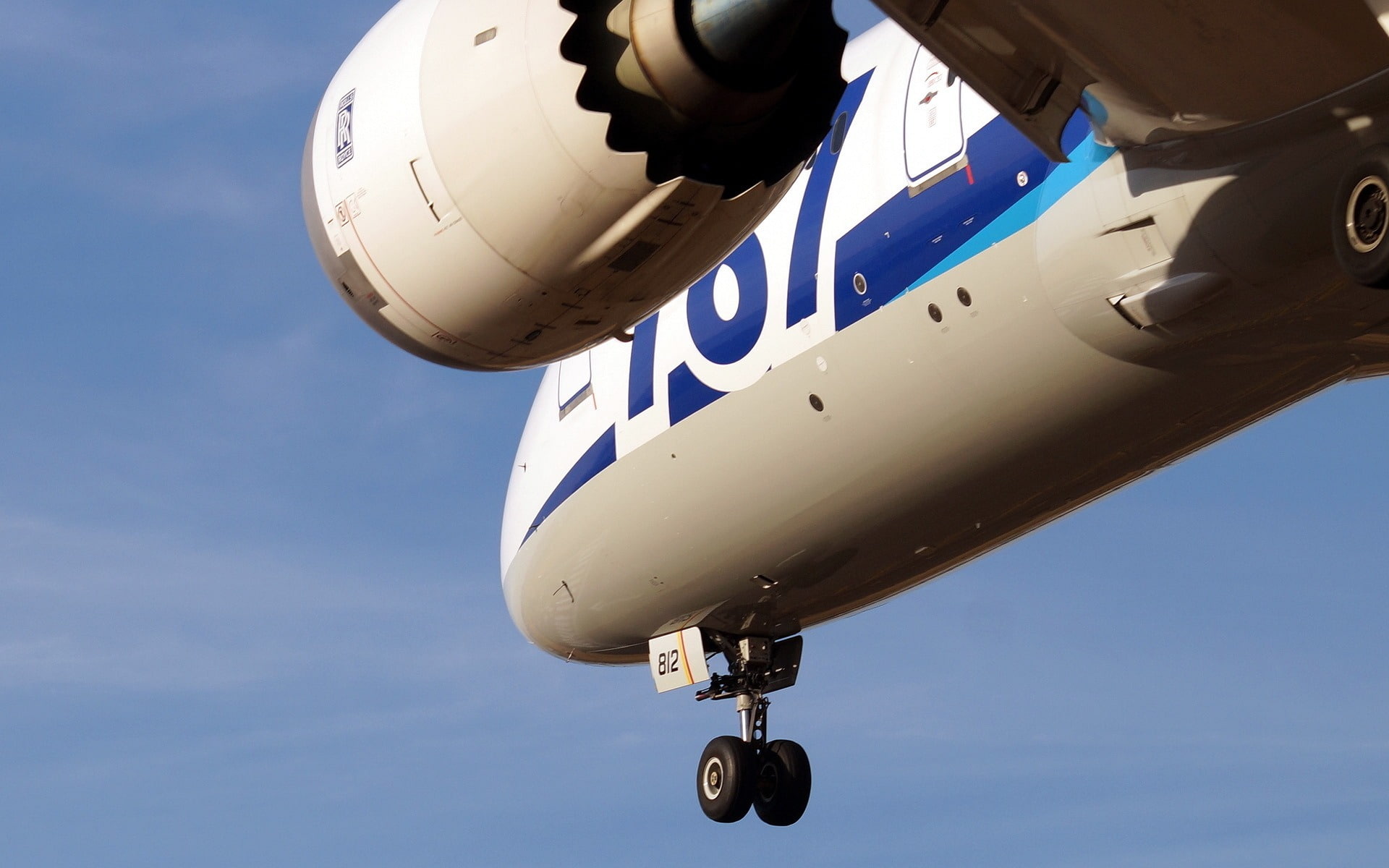 blue, white color, close-up, air vehicle, nautical vessel, 1080P, airplane, outdoors, white, airliner, mode of transportation, number, sky, mid-air, transportation, HD Wallpaper
