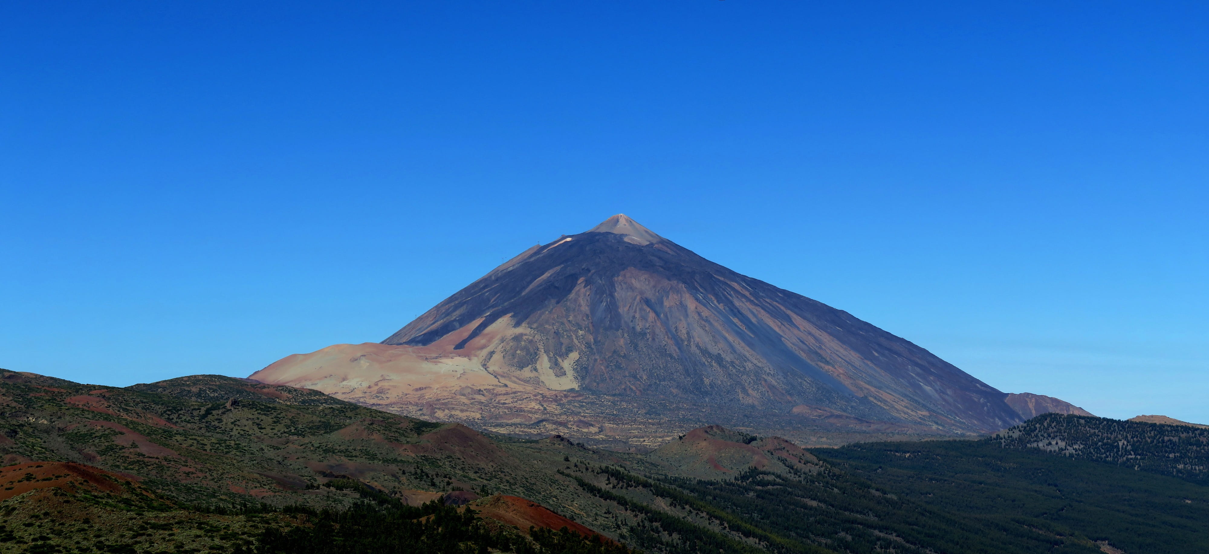 tenerife, geology, spain, volcano, volcanic crater, mountain range, landscape, blue, no people, land, panoramic, environment, mountain, sky, travel, clear sky, HD Wallpaper