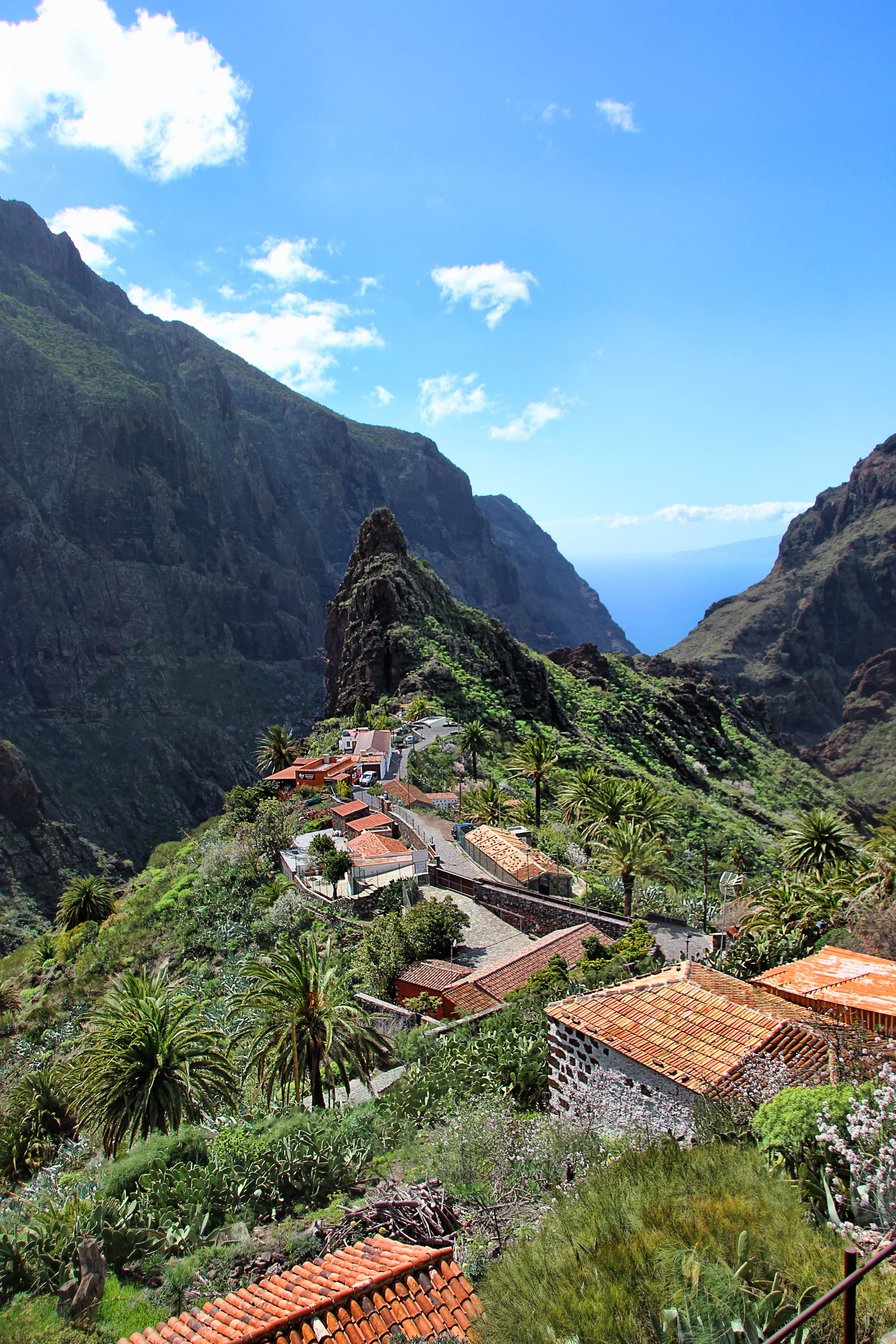scenics - nature, tranquility, built structure, travel, masca, tree, tenerife, environment, gorge, blue sky, mountains, non-urban scene, ancient civilization, Phone HD Wallpaper
