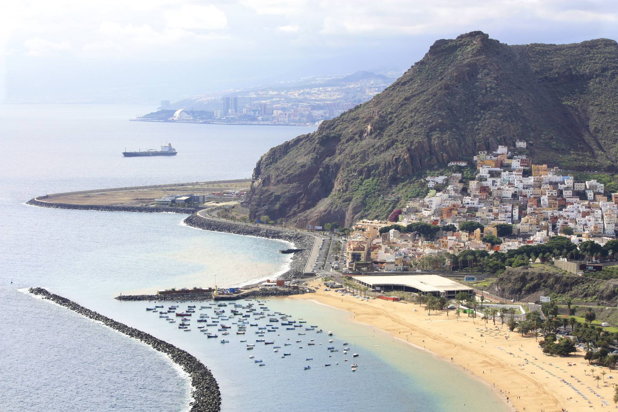 tenerife, cityscape, no people, outlook, built structure, nautical vessel, rock, sky, transportation, canary islands, outdoors, city, landscape, mode of transportation, HD Wallpaper